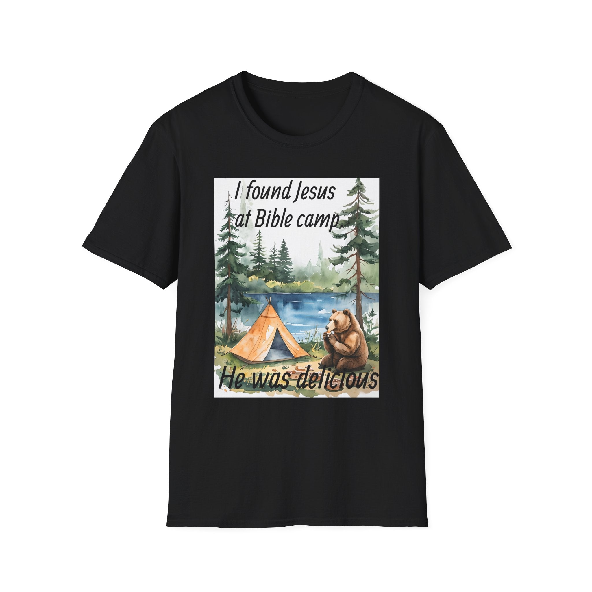 Funny Tee, Religious Camp Tshirt, Jesus Lover Shirt, Hilarious Church Gift, Christian Humor Apparel, Faith-Based Clothing camping bear