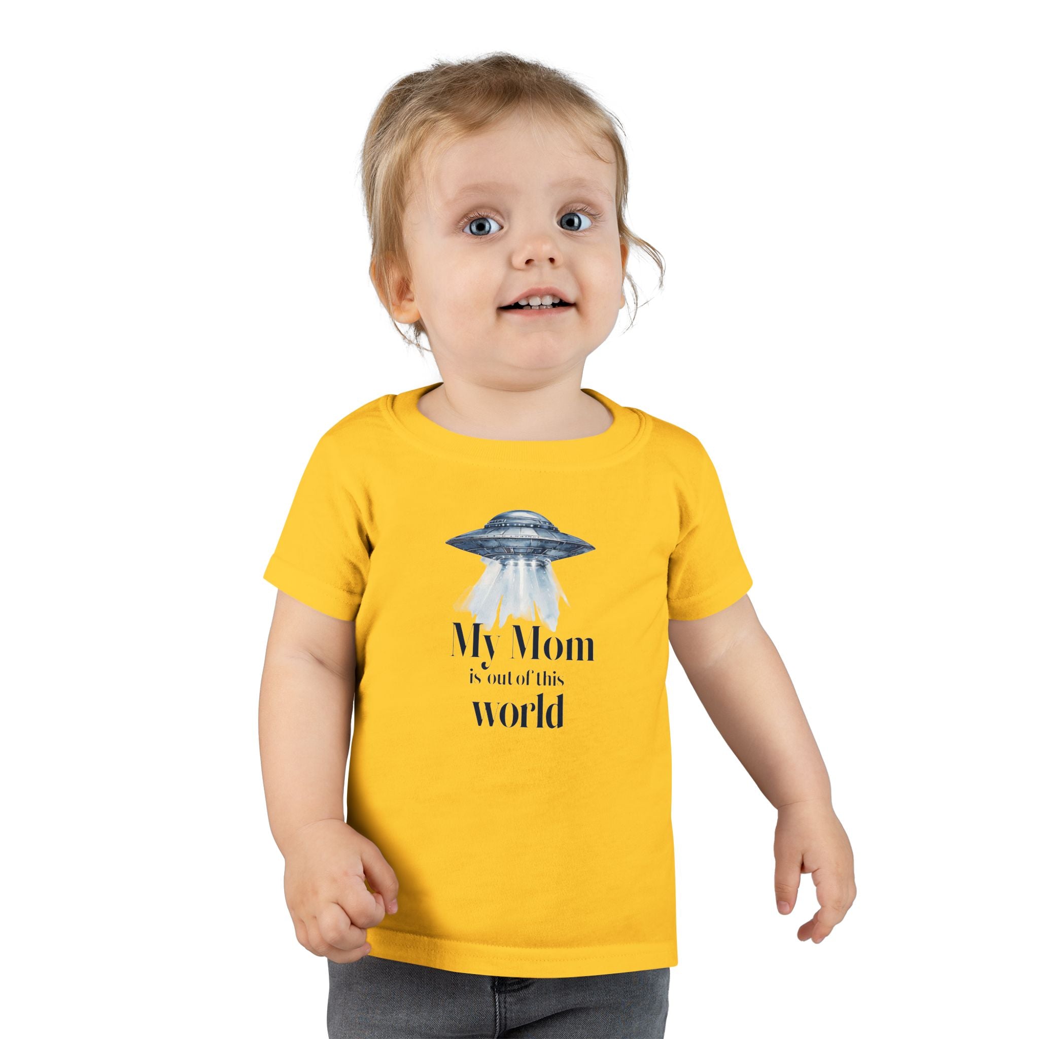 Cute Toddler T-Shirt - "My Mom is out of this world" - Perfect for Moms, Gifts, UFO Lovers, Everyday Wear, Baby Shower