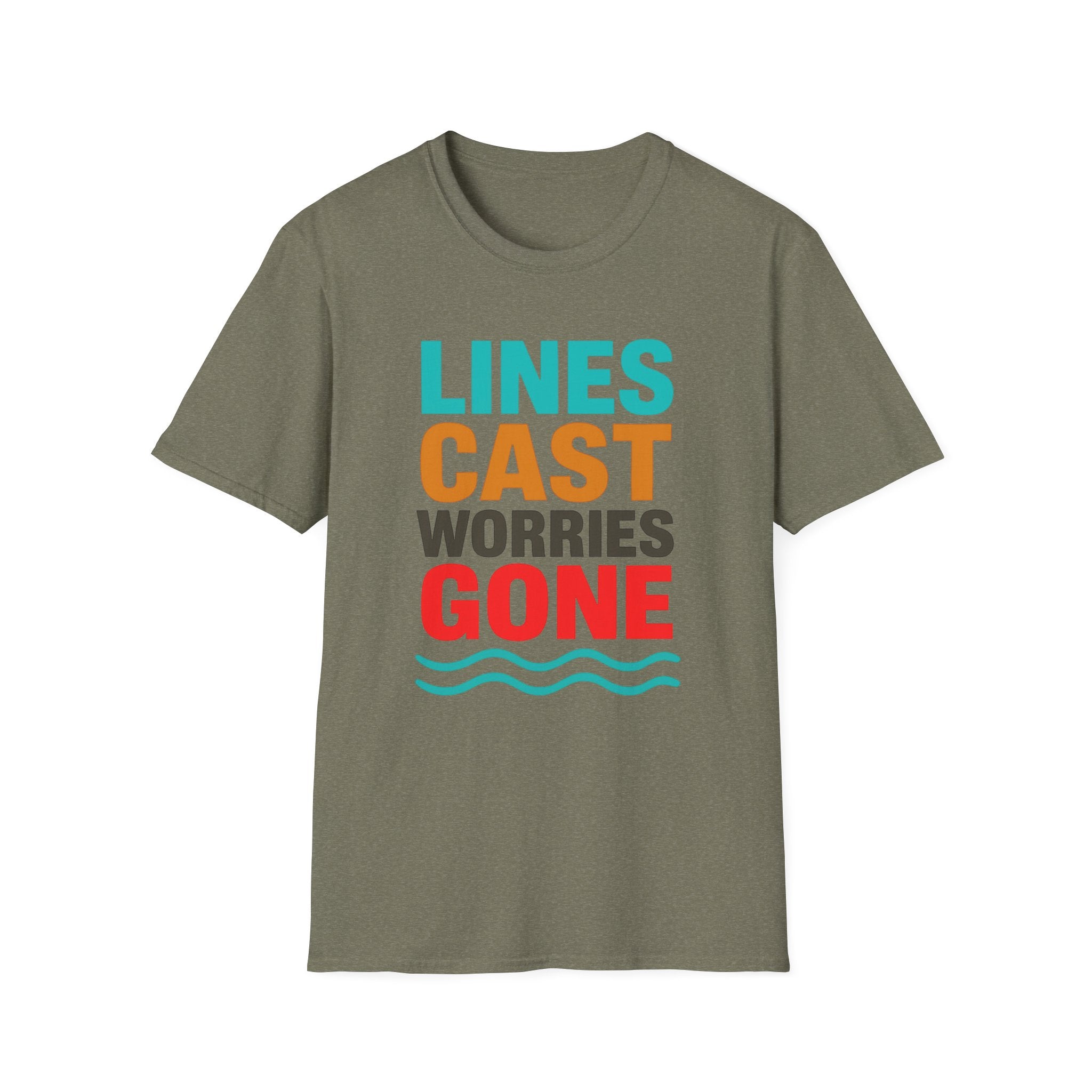 Relaxing Lines cast worries gone T-Shirt - Unisex Softstyle Tee, Casual Wear, Gift for Fishermen, Summer Vibes, Relaxation Shirt
