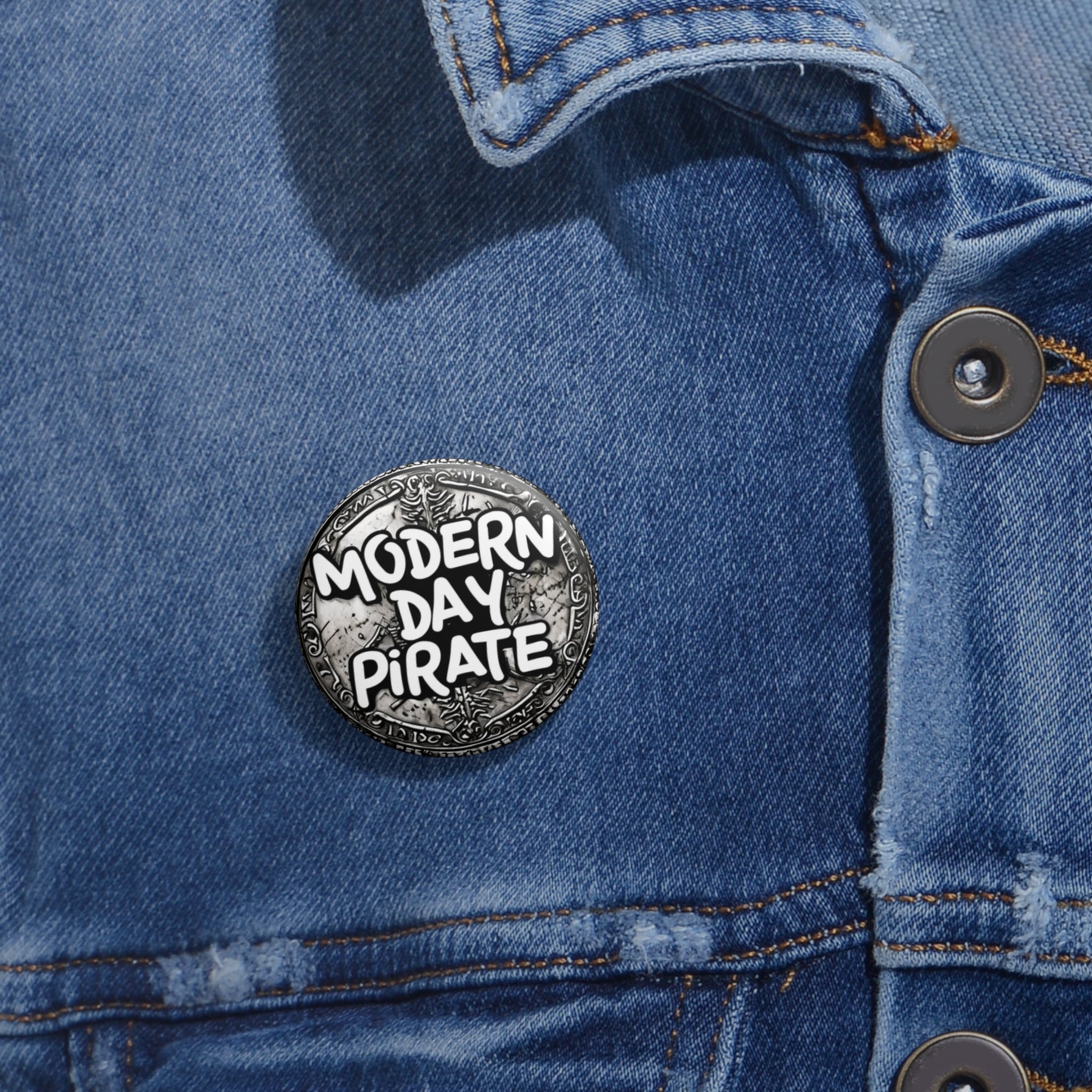 Metal Detecting Pin Buttons, Pirate Theme, Custom Design, Fun Gift for Treasure Hunters, Modern Pirate Accessories, Unique Button Badge