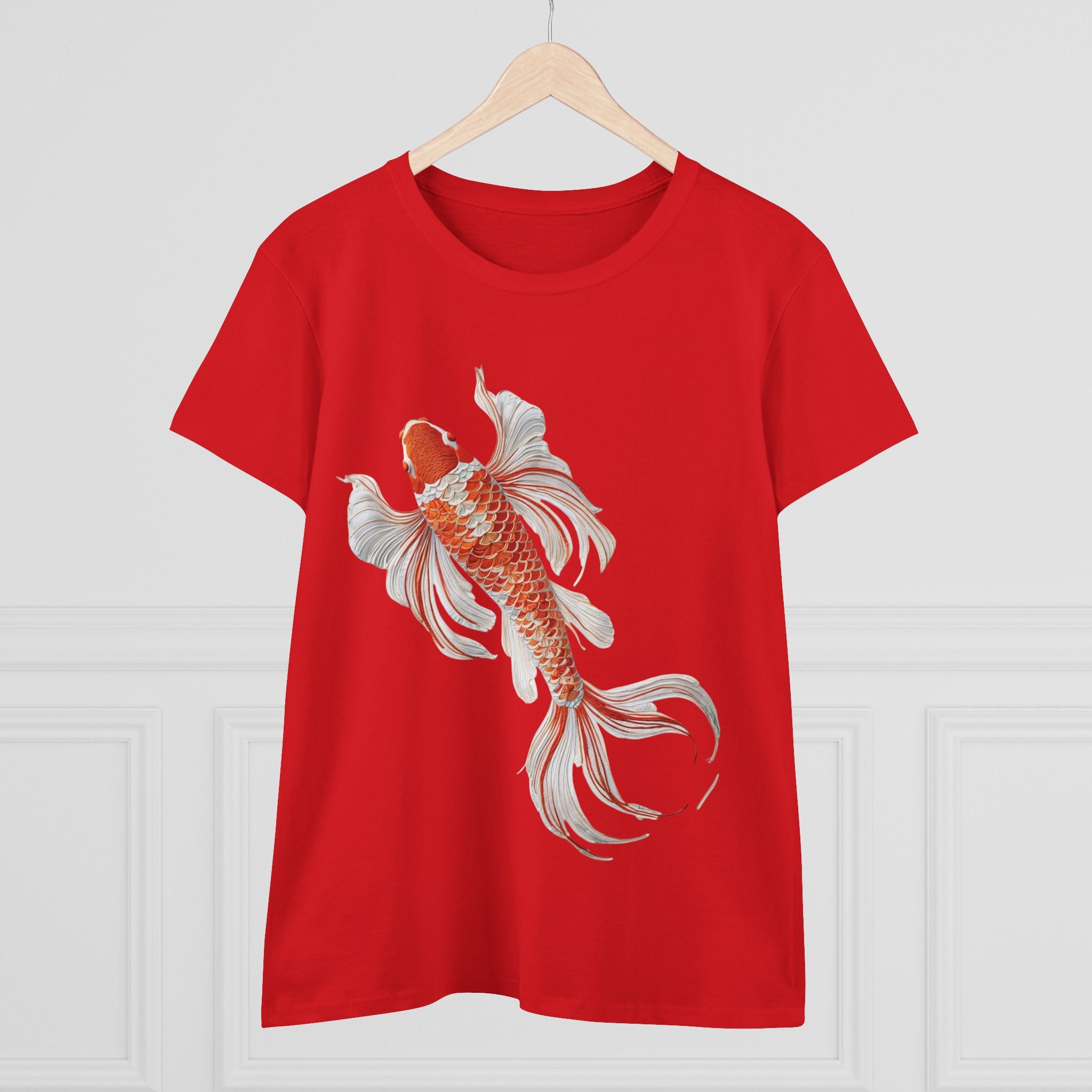 Koi Fish Design Tee for Women, Casual Summer Top, Gift for Nature Lovers, Artistic Cotton Shirt, Ocean Vibe Tee, Everyday Wear