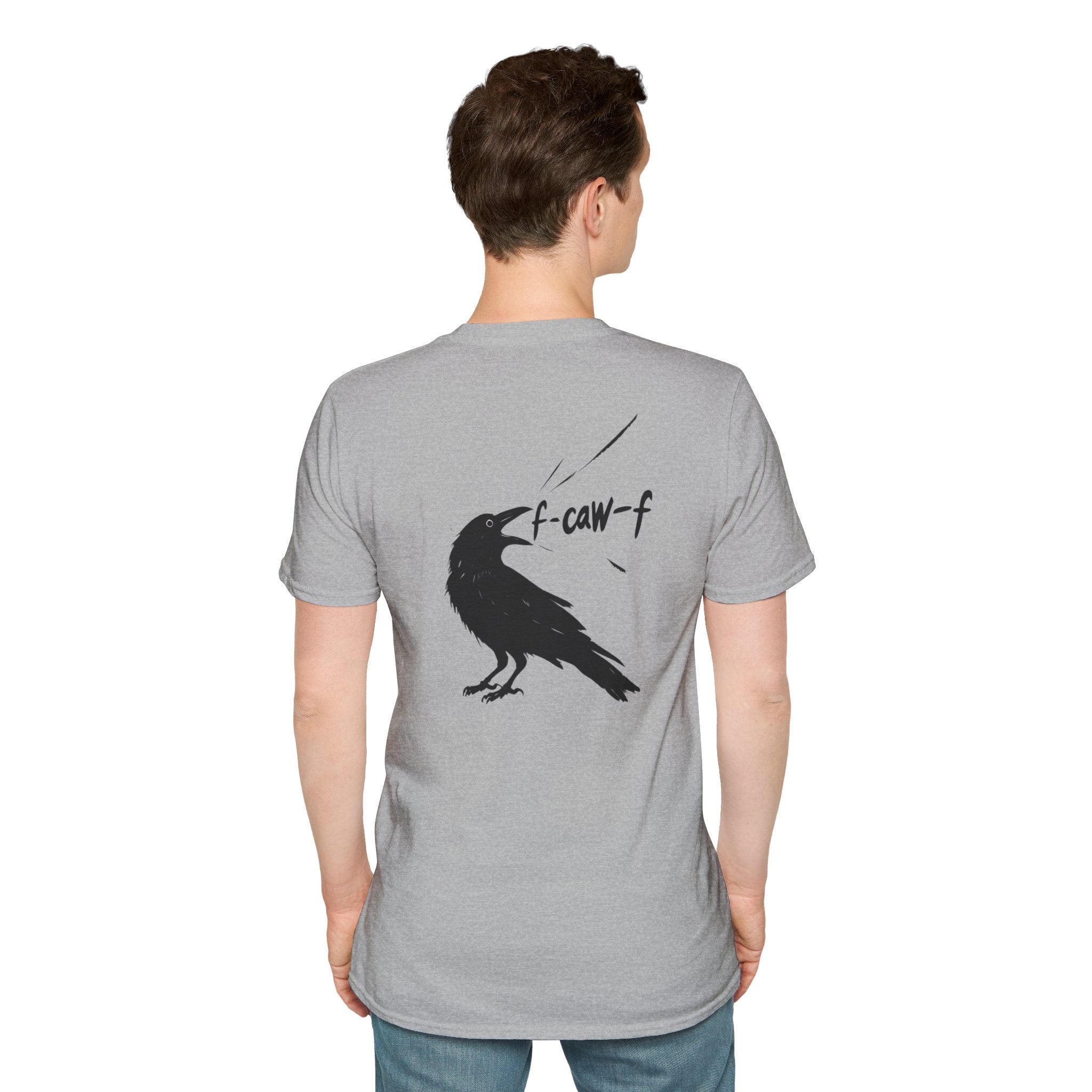 F Off Crow Bird Lover back of shirt design Unisex Softstyle T-Shirt, Sarcastic Graphic Tee for Bird Enthusiasts, F Off Tee, Unique Gift, F-Caw-F Christmas gift