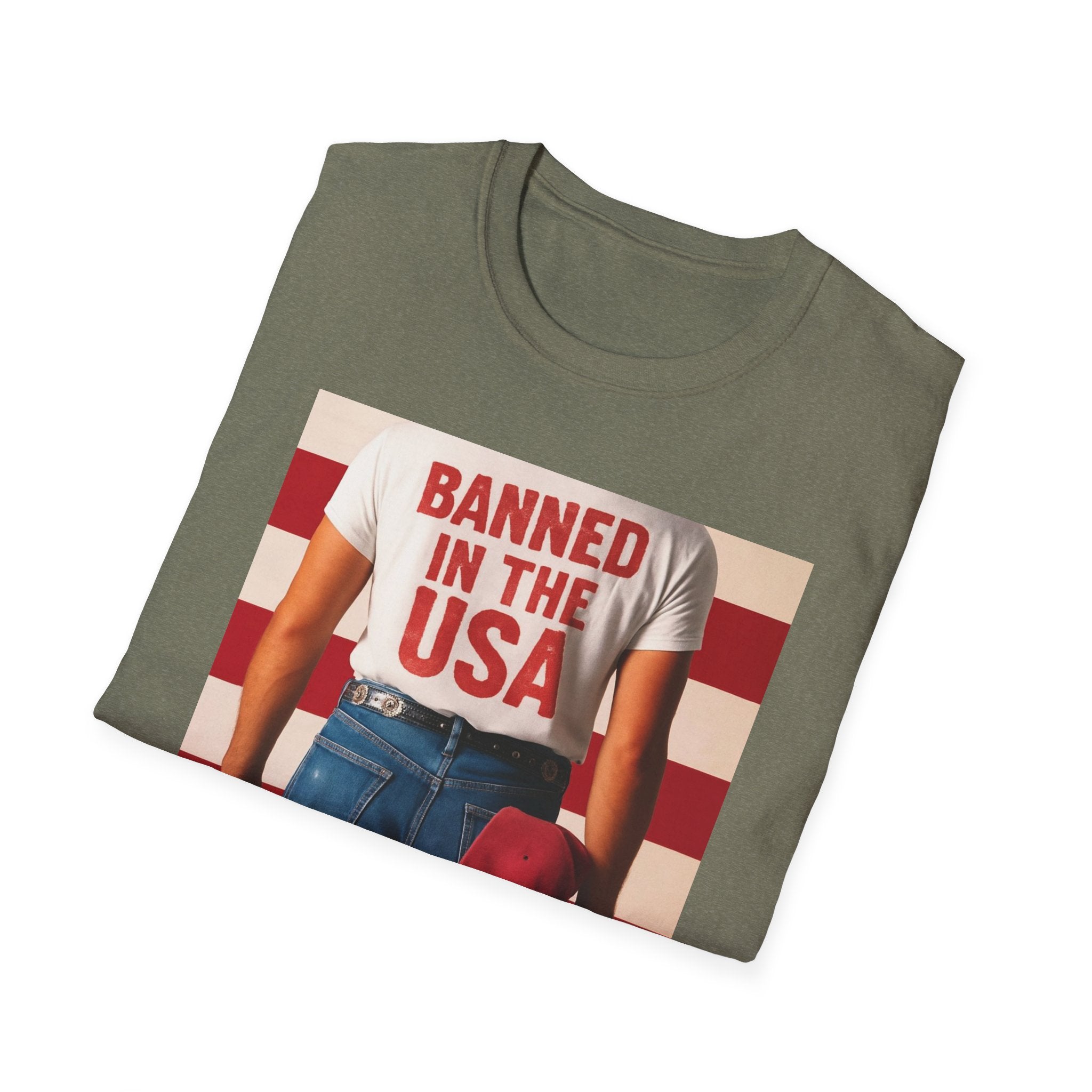 Banned in the USA Political Activist T-Shirt, Liberal Tee, Anti-Trump Christmas Gift, Unisex Softstyle Shirt Kimmel Colbert socia justice