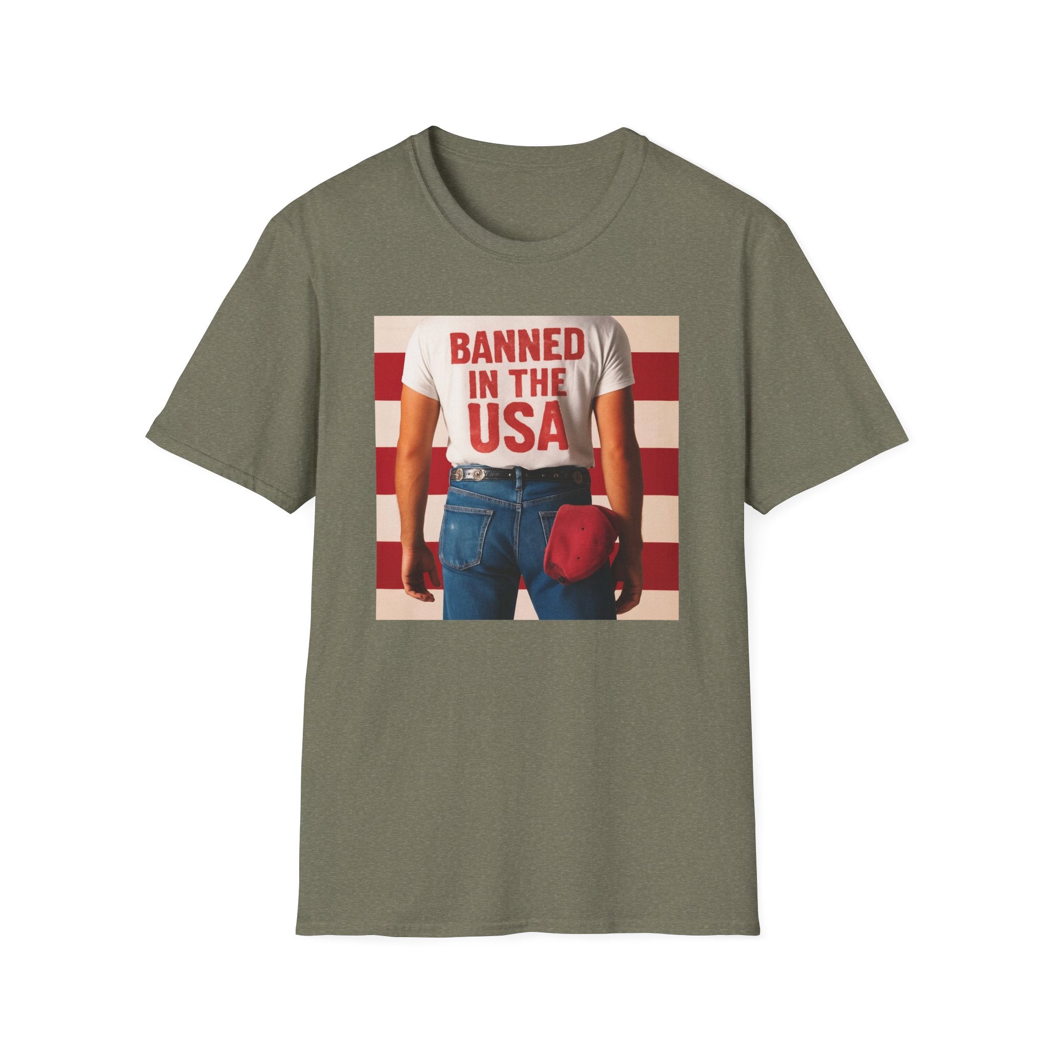 Banned in the USA Political Activist T-Shirt, Liberal Tee, Anti-Trump Christmas Gift, Unisex Softstyle Shirt Kimmel Colbert socia justice