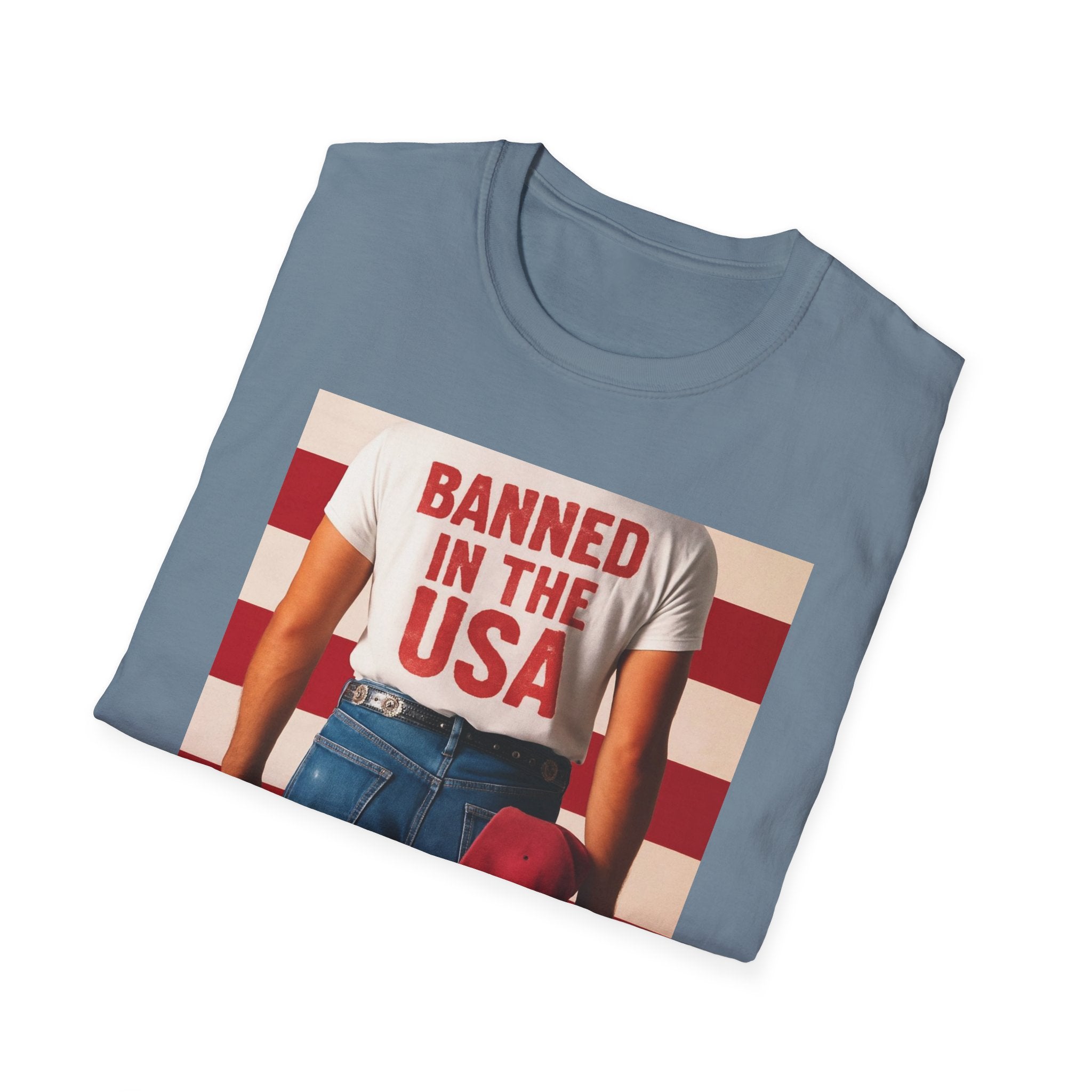 Banned in the USA Political Activist T-Shirt, Liberal Tee, Anti-Trump Christmas Gift, Unisex Softstyle Shirt Kimmel Colbert socia justice