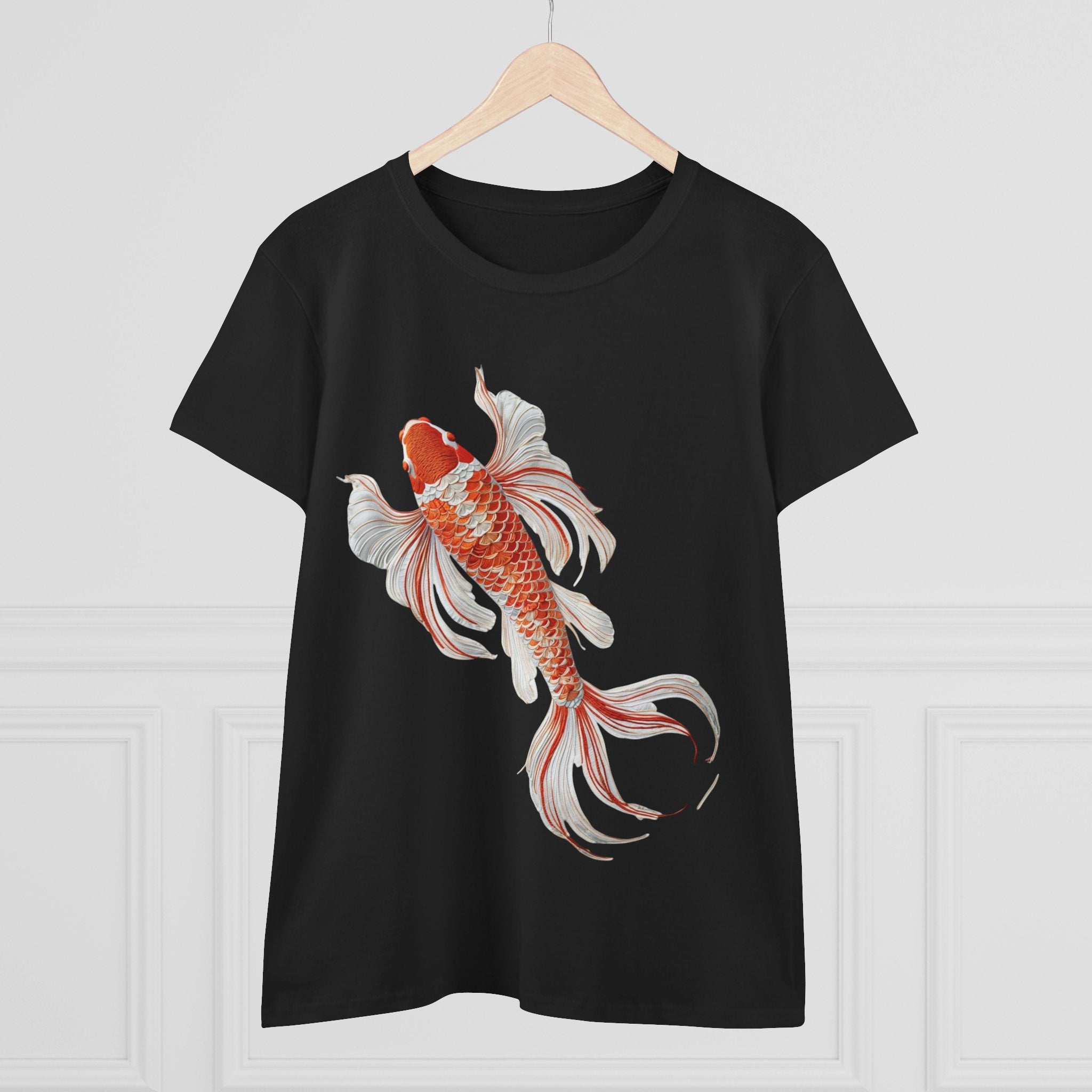 Koi Fish Design Tee for Women, Casual Summer Top, Gift for Nature Lovers, Artistic Cotton Shirt, Ocean Vibe Tee, Everyday Wear