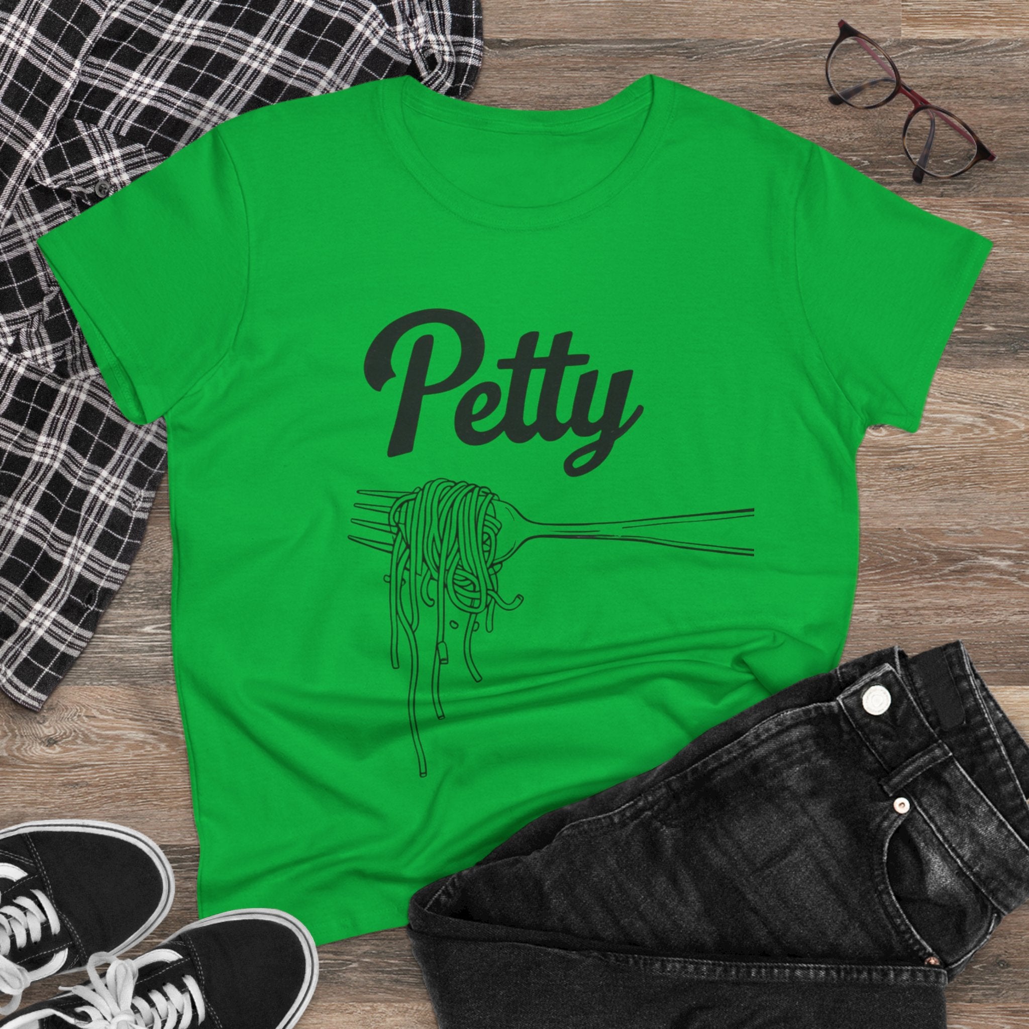 Petty spaghetti Women's Cotton Tee, Funny Graphic Tee, Casual Shirt, Gift for Foodies, Birthday Gift, Quirky Apparel gift for her