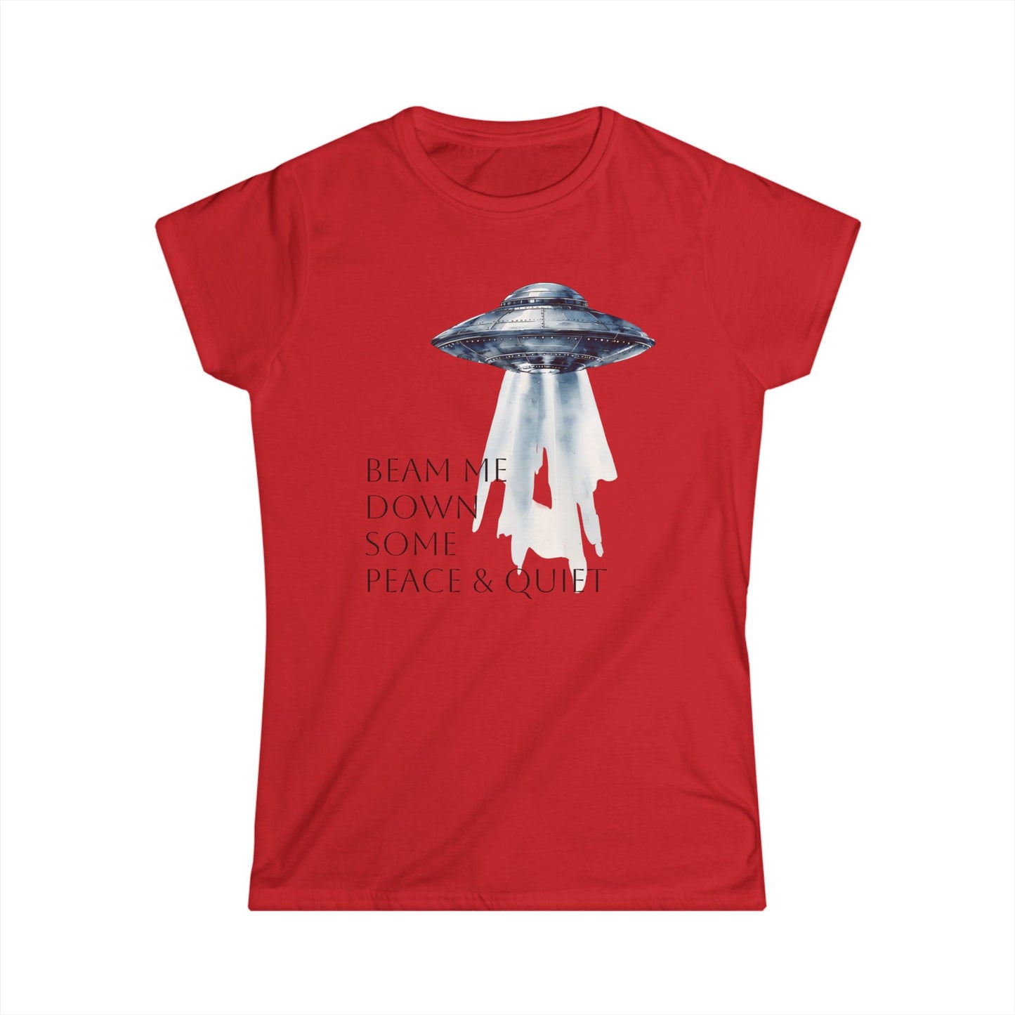 Beam Me Down UFO Tee, Women's Softstyle Tee, Fun Graphic Shirt, Quirky Casual Wear, Alien Lover Gift, Unique Relaxed T-Shirt