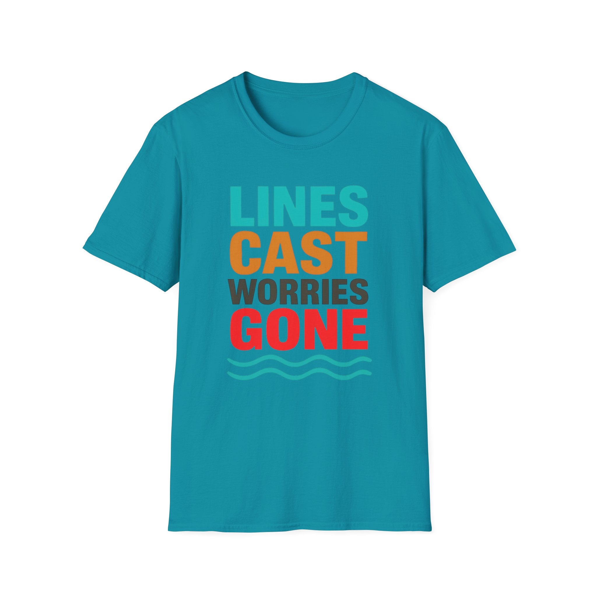 Relaxing Lines cast worries gone T-Shirt - Unisex Softstyle Tee, Casual Wear, Gift for Fishermen, Summer Vibes, Relaxation Shirt