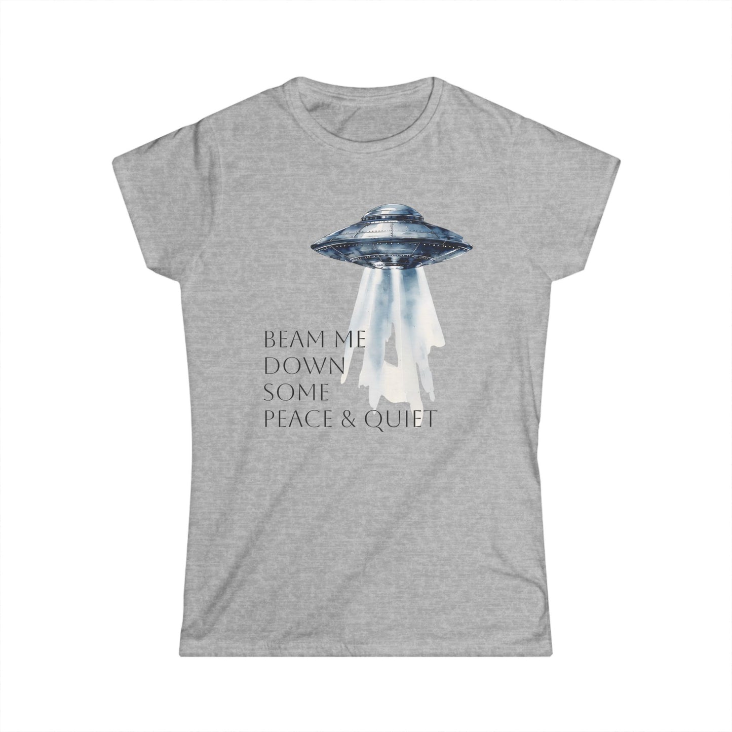 Beam Me Down UFO Tee, Women's Softstyle Tee, Fun Graphic Shirt, Quirky Casual Wear, Alien Lover Gift, Unique Relaxed T-Shirt