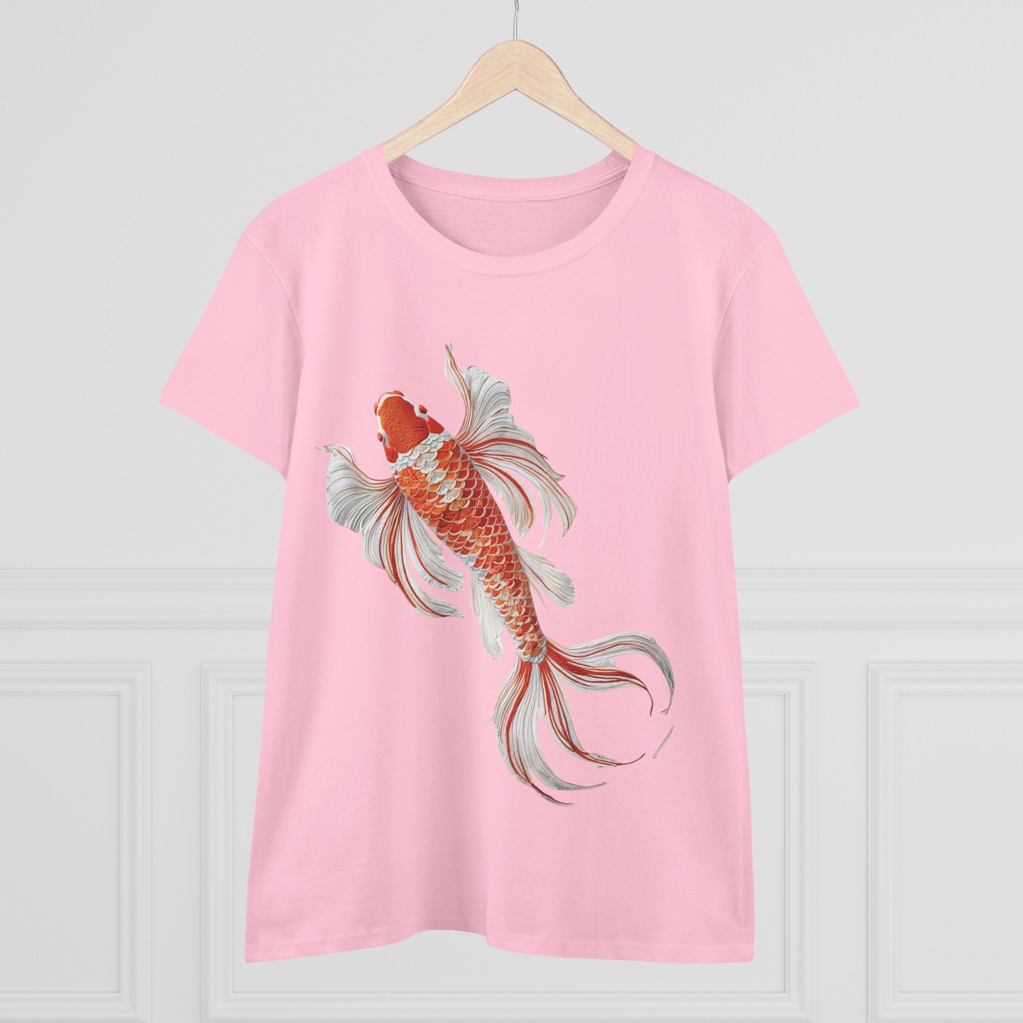 Koi Fish Design Tee for Women, Casual Summer Top, Gift for Nature Lovers, Artistic Cotton Shirt, Ocean Vibe Tee, Everyday Wear