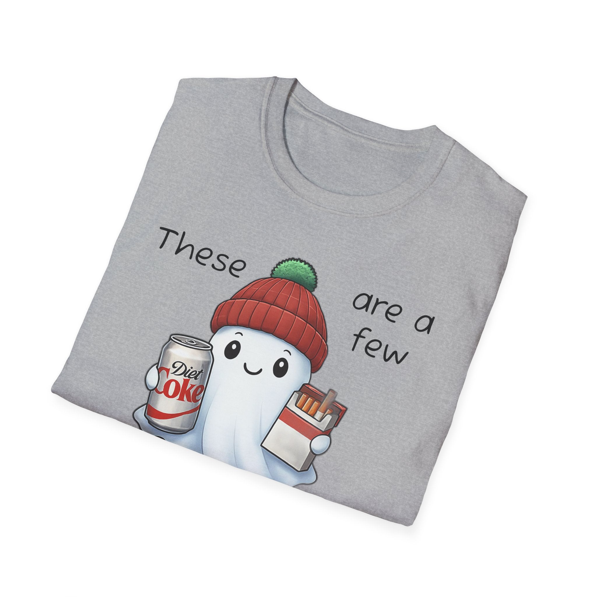Ghost A few of my favorite things, Diet Cokes and smokes Unisex Softstyle T-Shirt, Funny Halloween Tee, Spooky Graphic Shirt, Sarcastic Fall