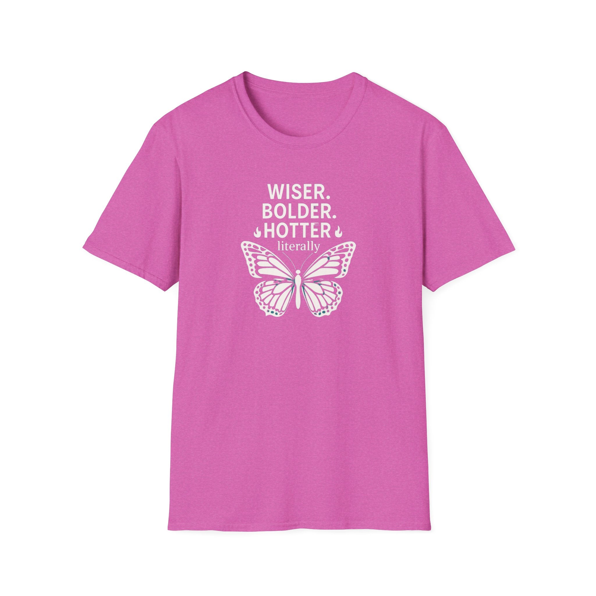 Menopause Transformation Unisex Softstyle T-Shirt, Wiser Bolder Hotter Literally, Hot Flash Tee, Gift for Women, Funny Menopausal Shirt