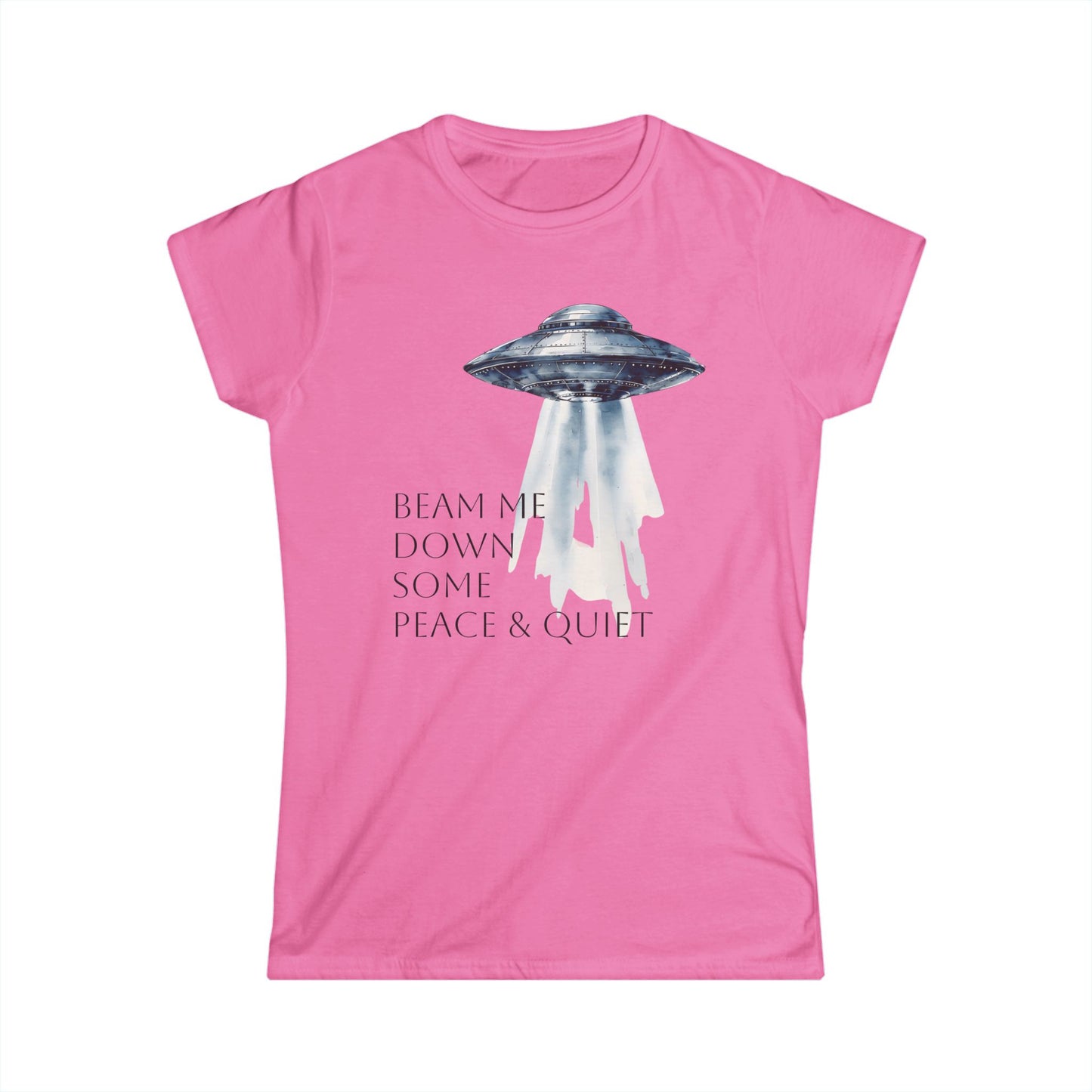 Beam Me Down UFO Tee, Women's Softstyle Tee, Fun Graphic Shirt, Quirky Casual Wear, Alien Lover Gift, Unique Relaxed T-Shirt