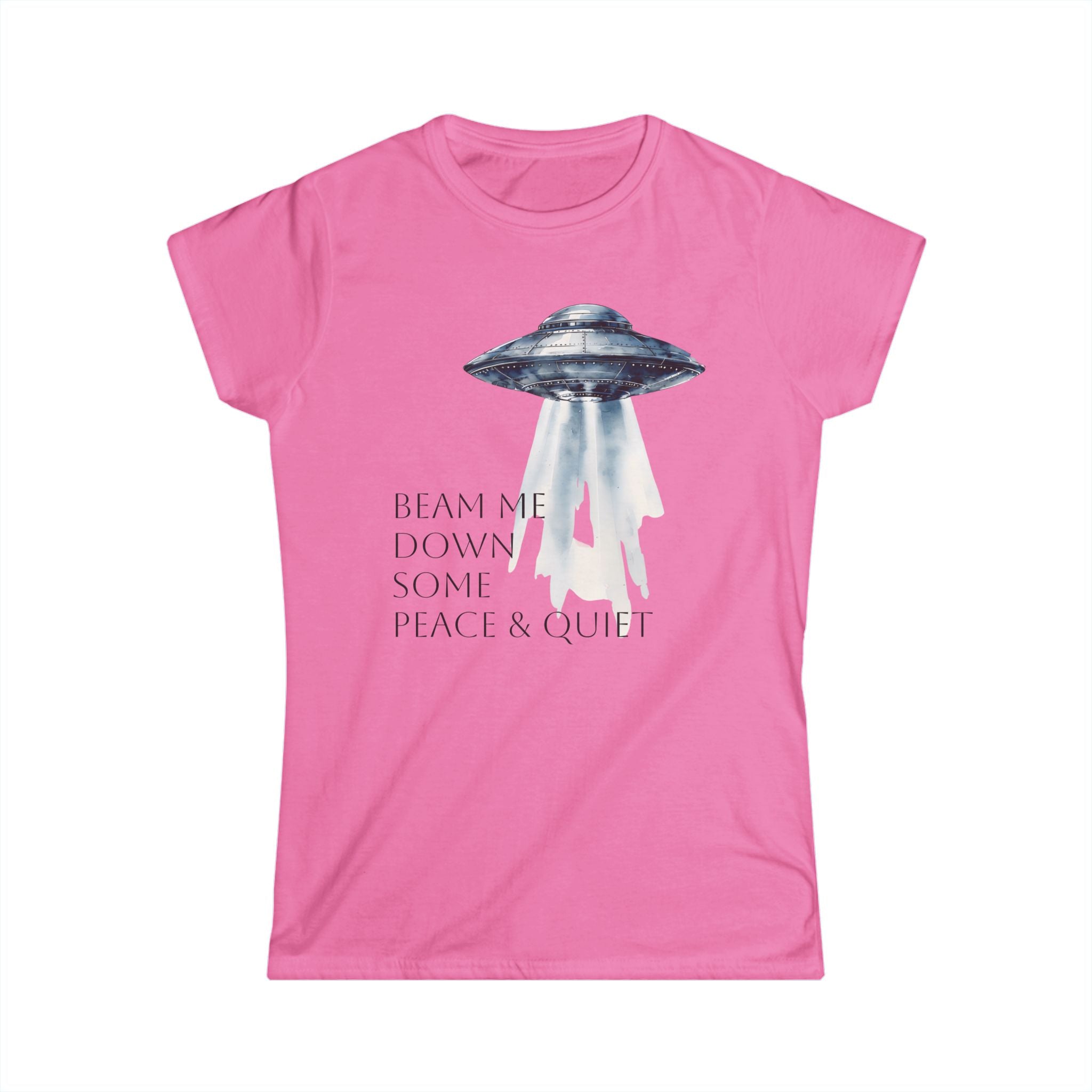 Beam Me Down UFO Tee, Women's Softstyle Tee, Fun Graphic Shirt, Quirky Casual Wear, Alien Lover Gift, Unique Relaxed T-Shirt