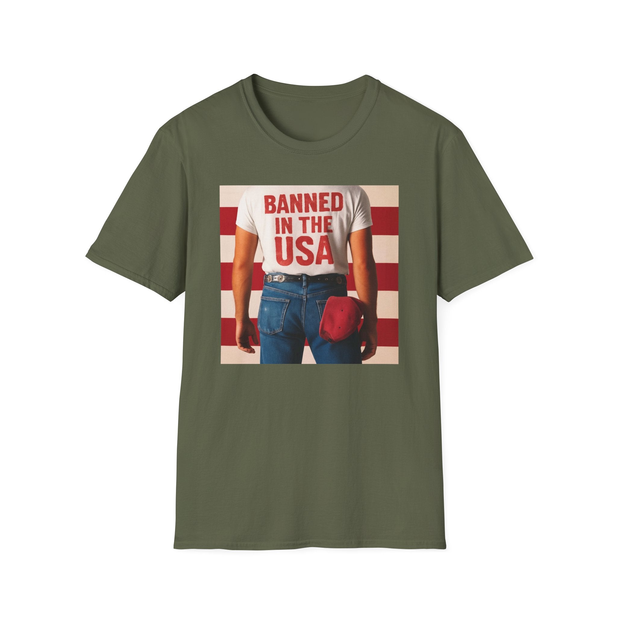 Banned in the USA Political Activist T-Shirt, Liberal Tee, Anti-Trump Christmas Gift, Unisex Softstyle Shirt Kimmel Colbert socia justice