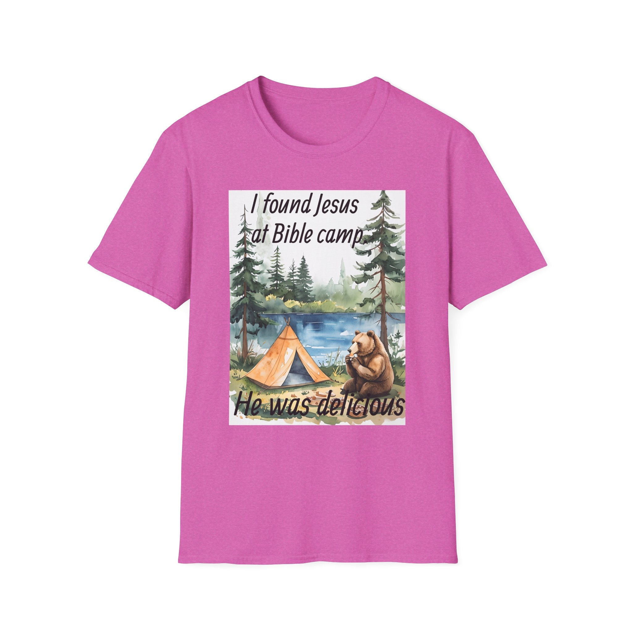 Funny Tee, Religious Camp Tshirt, Jesus Lover Shirt, Hilarious Church Gift, Christian Humor Apparel, Faith-Based Clothing camping bear