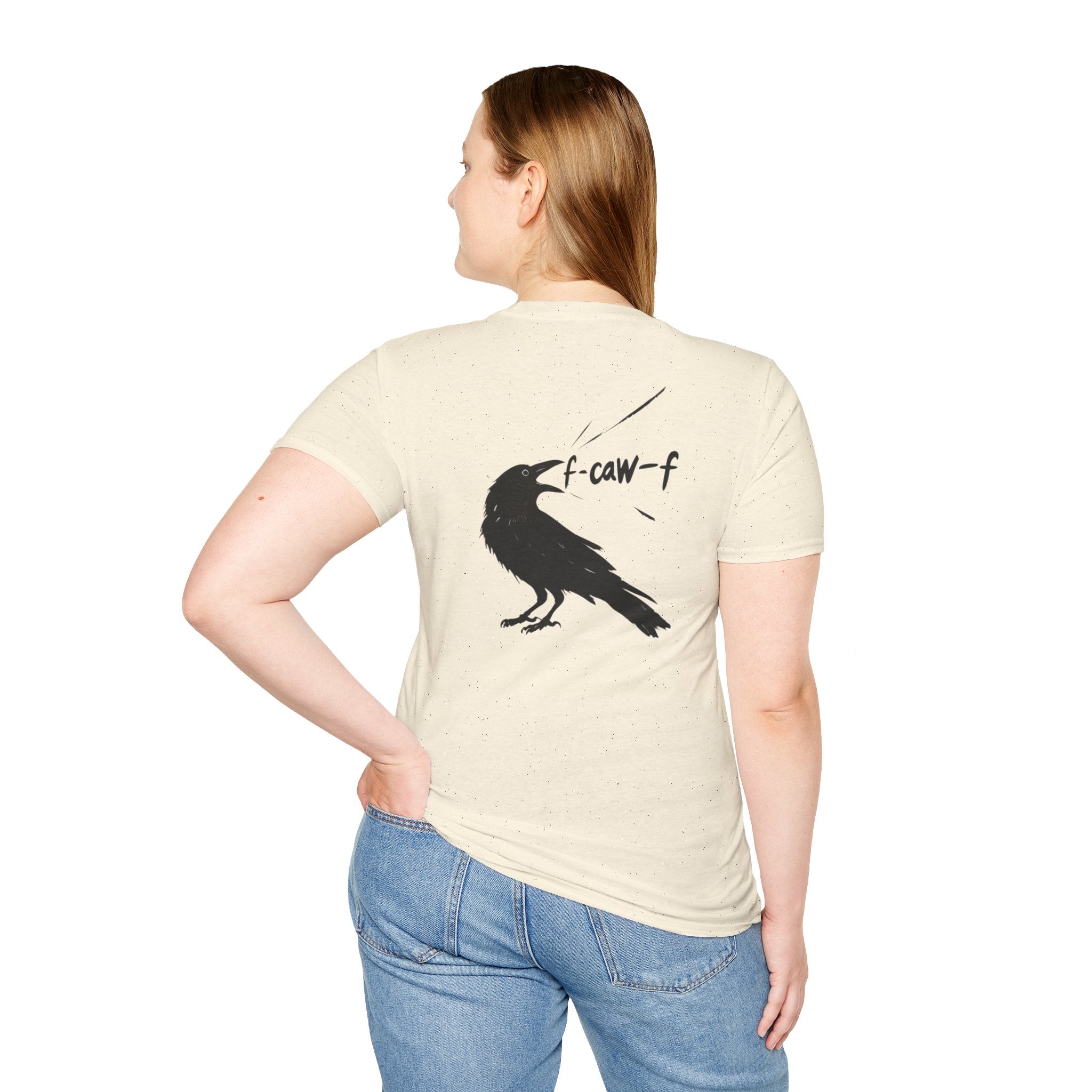 F Off Crow Bird Lover back of shirt design Unisex Softstyle T-Shirt, Sarcastic Graphic Tee for Bird Enthusiasts, F Off Tee, Unique Gift, F-Caw-F Christmas gift