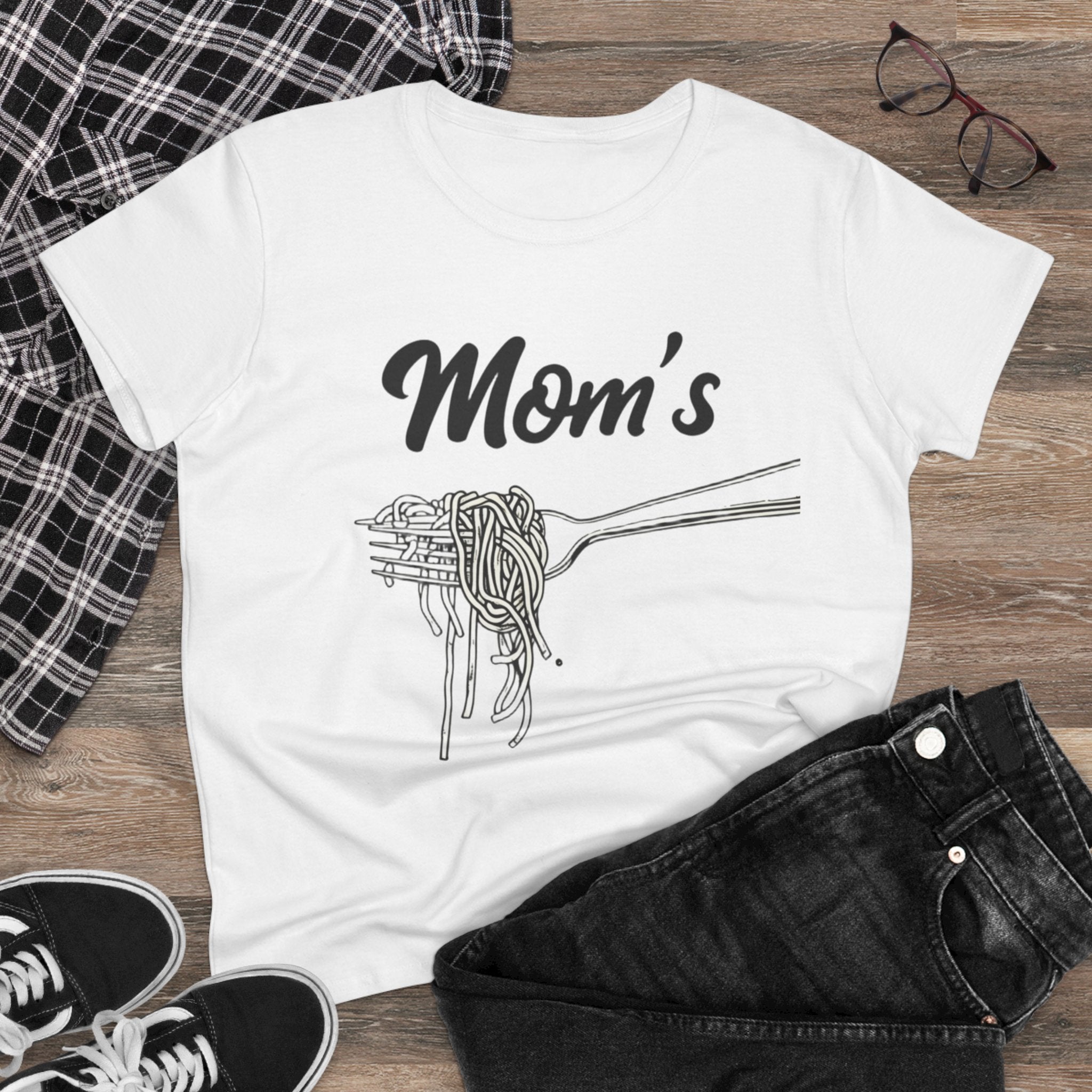 Mom's Spaghetti Tee - Women's Midweight Cotton T-Shirt, Gift for Mother's Day, Foodie Shirt, Casual Wear, Cozy Top