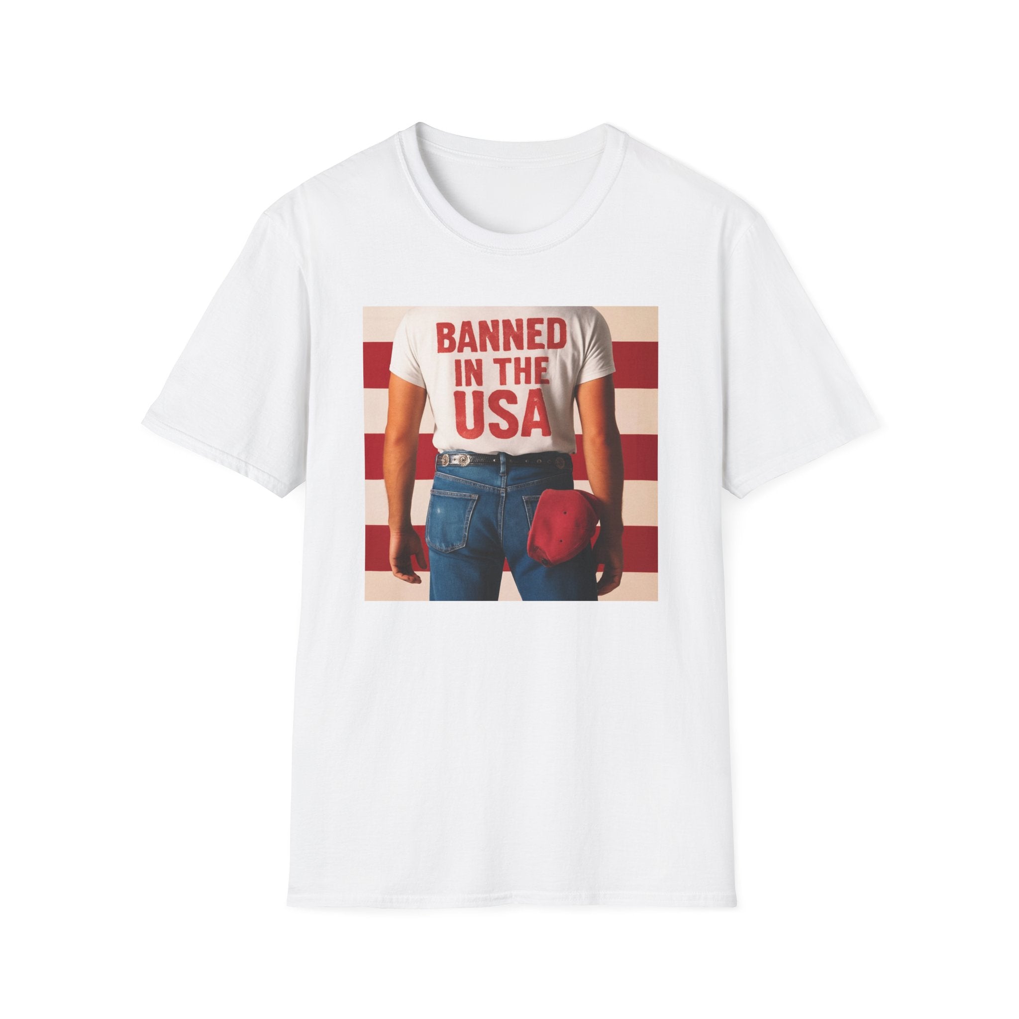 Banned in the USA Political Activist T-Shirt, Liberal Tee, Anti-Trump Christmas Gift, Unisex Softstyle Shirt Kimmel Colbert socia justice