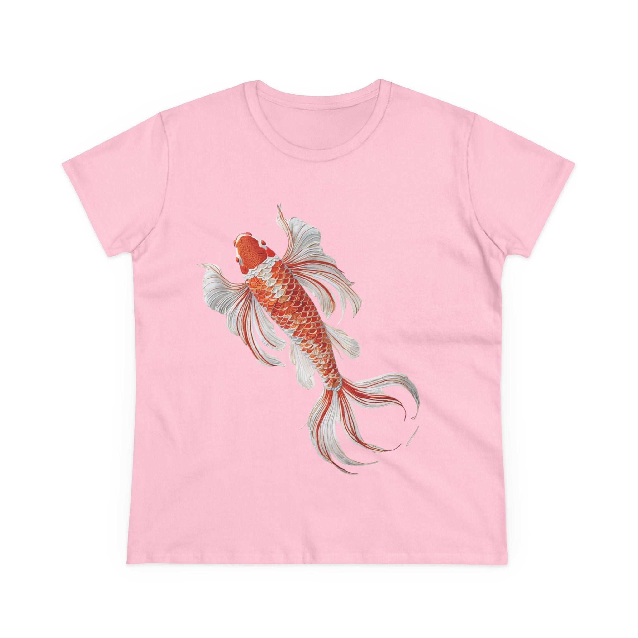 Koi Fish Design Tee for Women, Casual Summer Top, Gift for Nature Lovers, Artistic Cotton Shirt, Ocean Vibe Tee, Everyday Wear