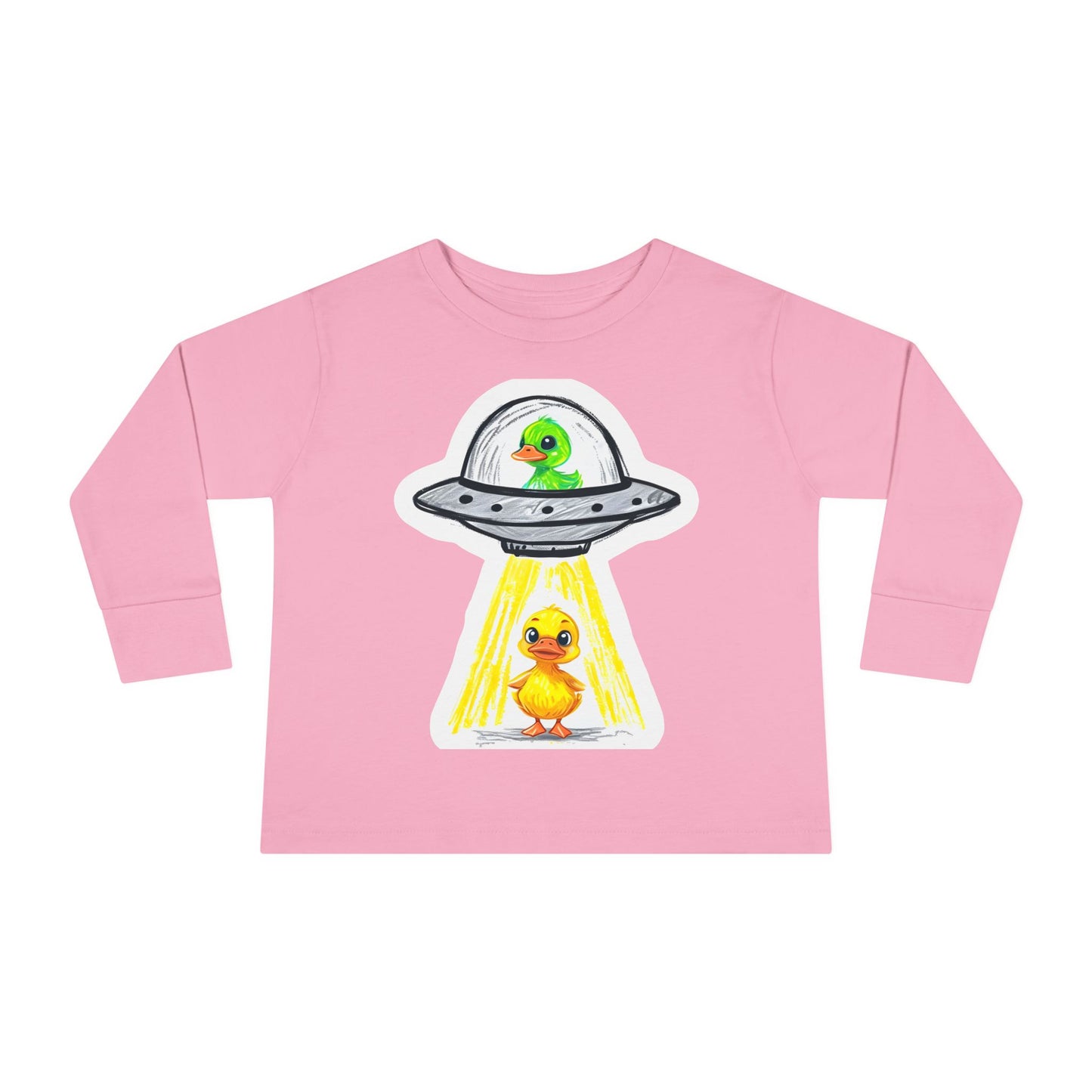 Toddler Long Sleeve Tee - Ducks in Space, Kids Graphic Tee, Animal Print Shirt, Outer Space Theme, Children's Clothing