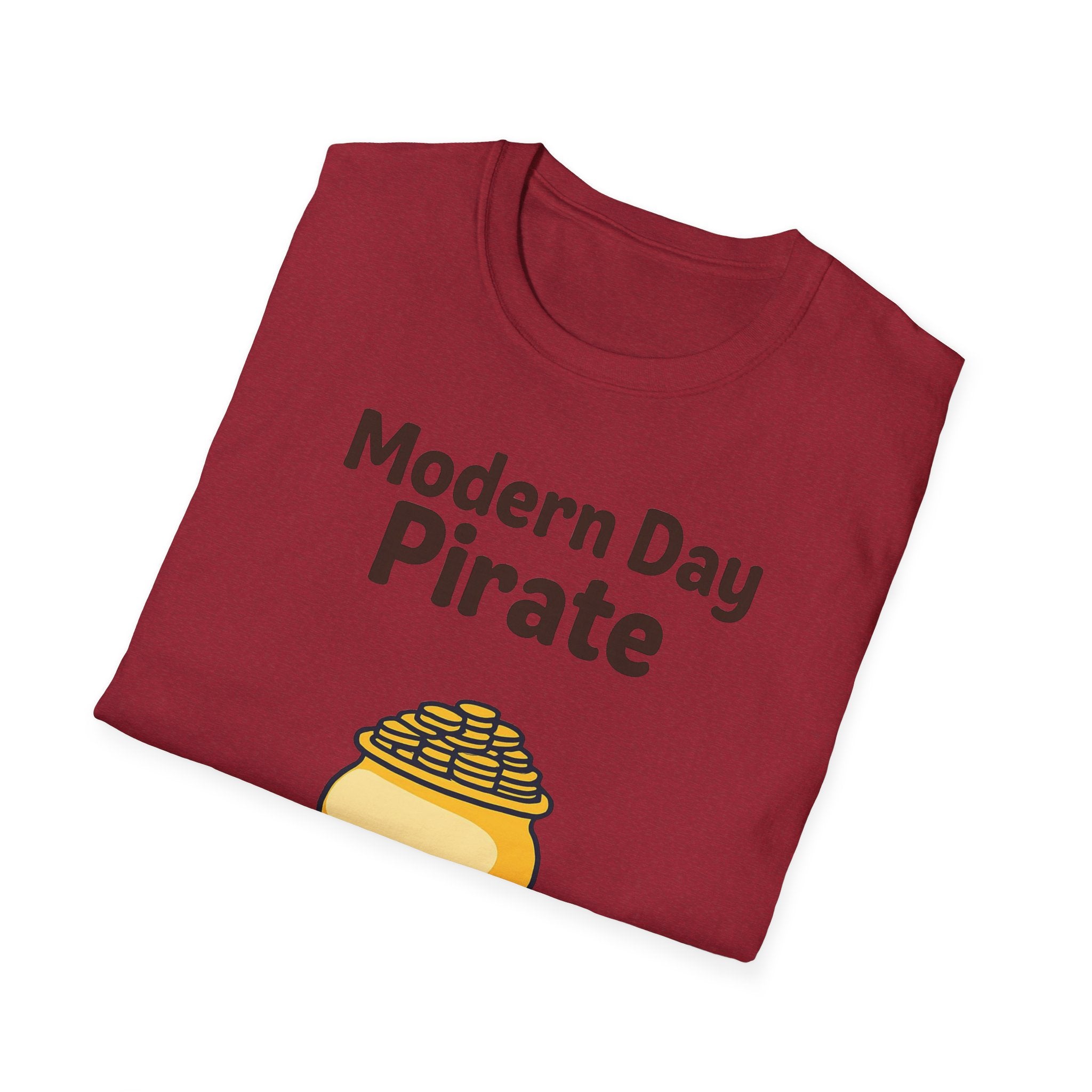 Modern Day Pirate Metal Detector T-Shirt, Relic Coin History Tee, Unisex Softstyle Top, Treasure Hunter Gift, Pirate Lover Shirt
