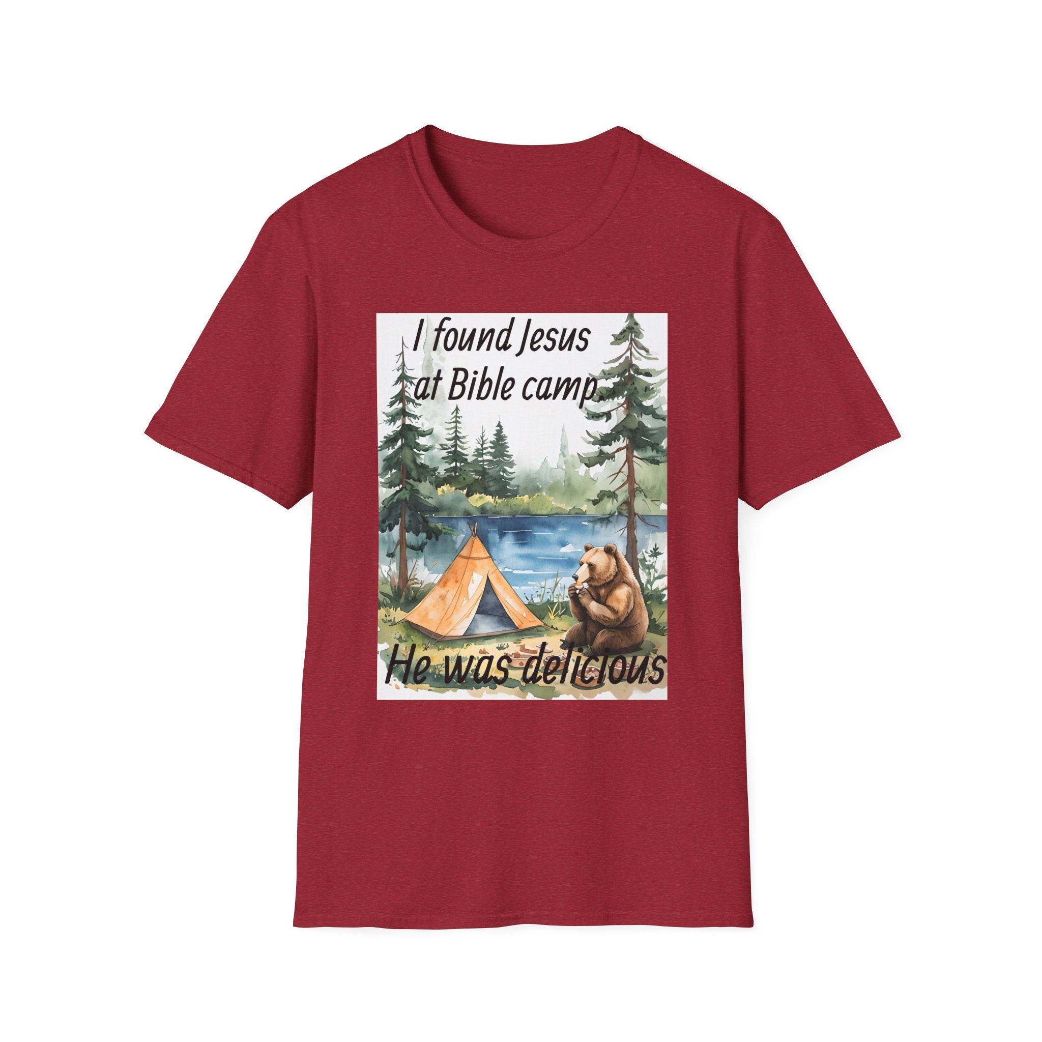 Funny Tee, Religious Camp Tshirt, Jesus Lover Shirt, Hilarious Church Gift, Christian Humor Apparel, Faith-Based Clothing camping bear