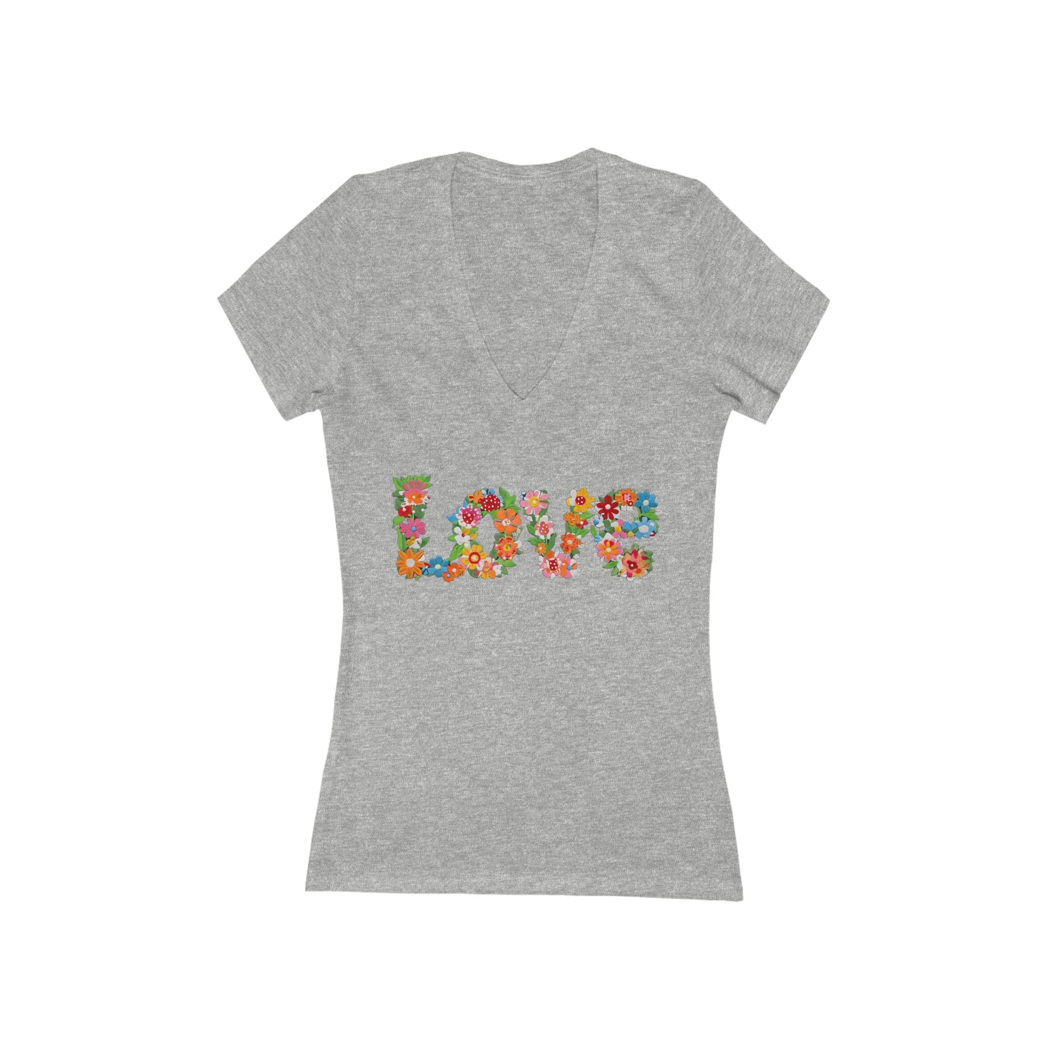 Floral Love Tee Womens Deep V-Neck Short Sleeve Shirt, Summer Fashion, Gift for Her, Mothers Day, Casual Wear, Birthday Gift
