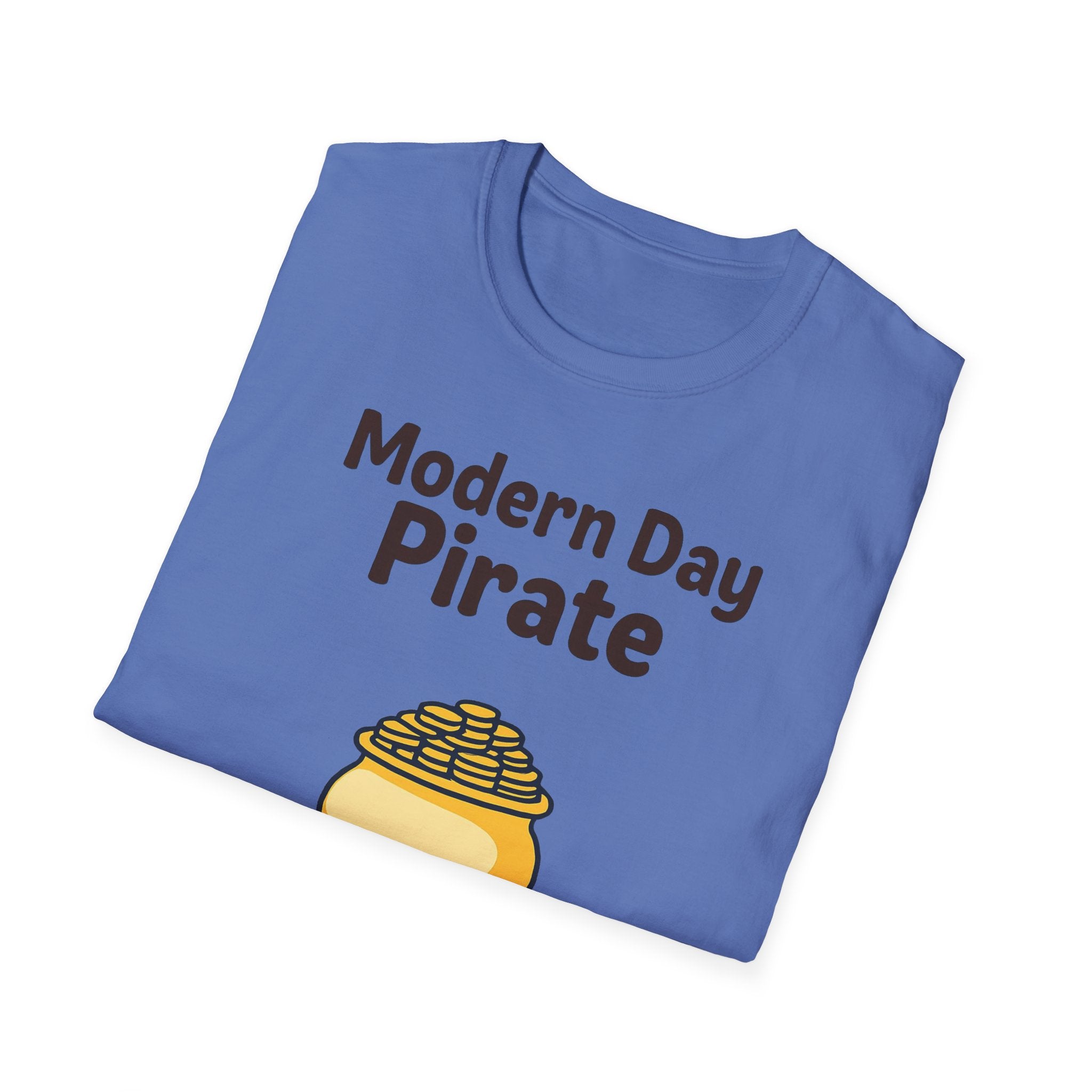 Modern Day Pirate Metal Detector T-Shirt, Relic Coin History Tee, Unisex Softstyle Top, Treasure Hunter Gift, Pirate Lover Shirt