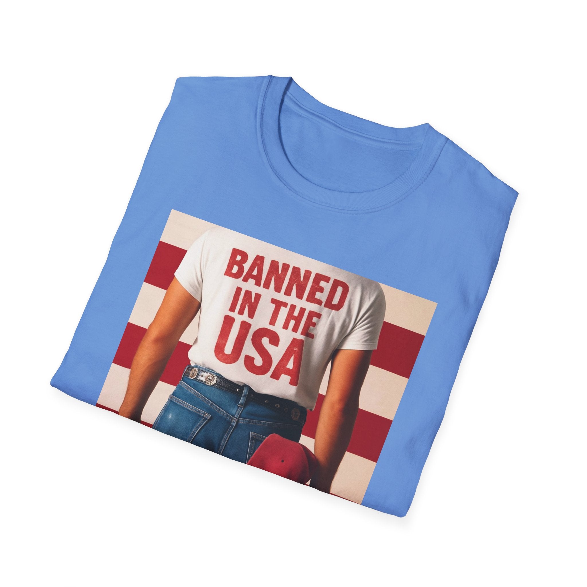 Banned in the USA Political Activist T-Shirt, Liberal Tee, Anti-Trump Christmas Gift, Unisex Softstyle Shirt Kimmel Colbert socia justice