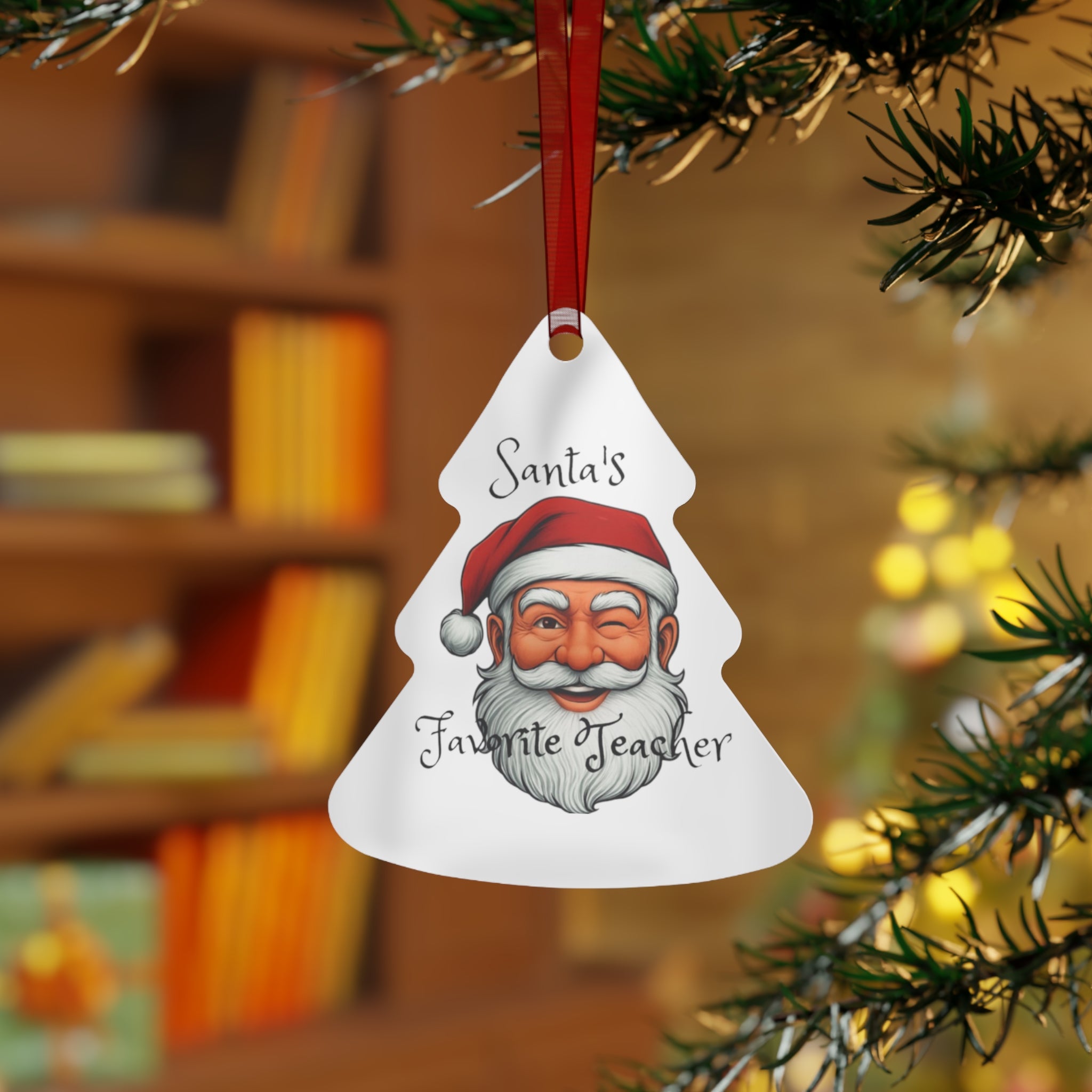 Santa's Favorite Teacher Metal Ornament | Holiday Gift, Christmas Decoration, Teacher Appreciation, Santa Ornament, Festive Keepsake