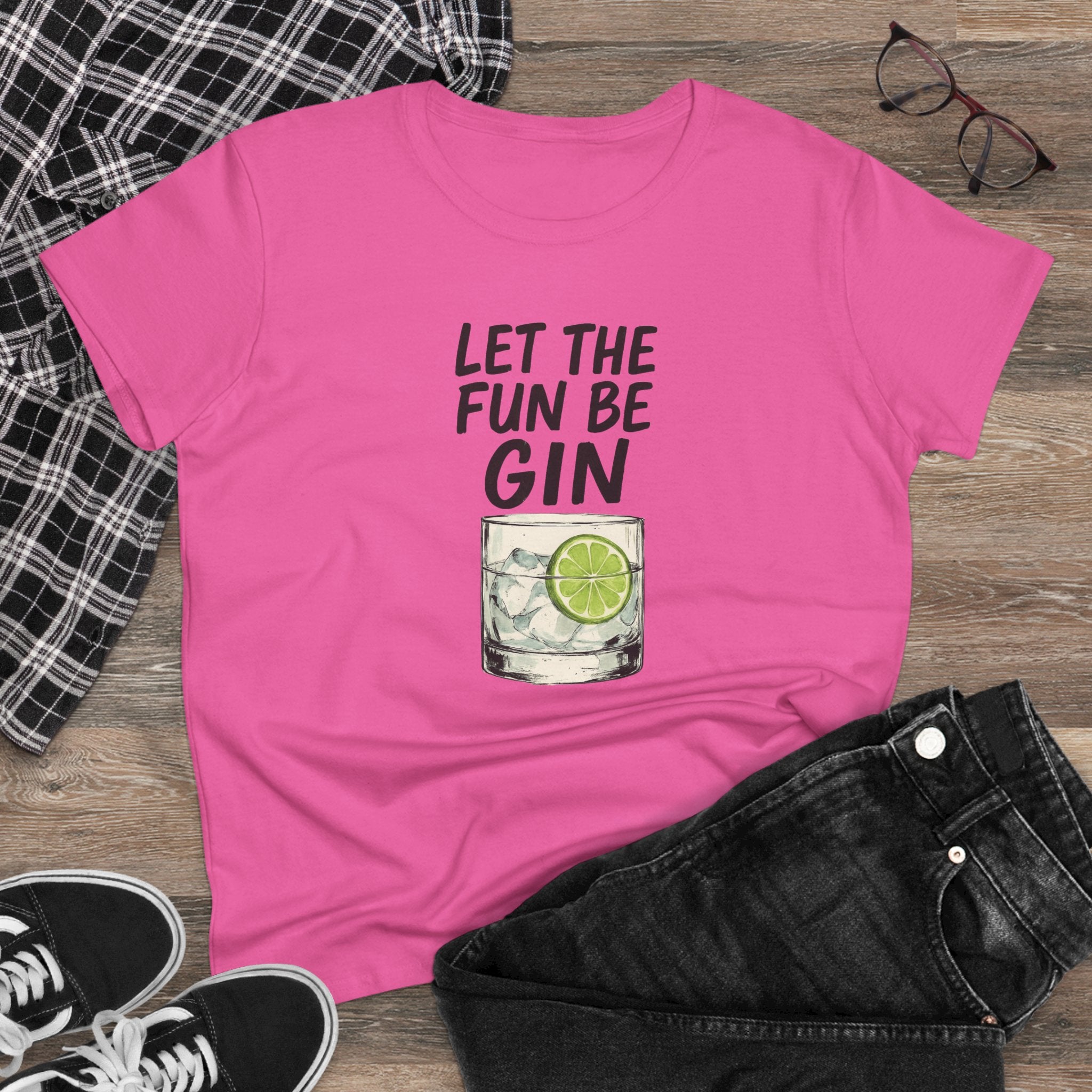 Let the Fun Be Gin Summer Party Cocktail Gift, Womans Tee, Graphic Top, Cotton Shirt, Funny Drinking Tee Gin and Tonic