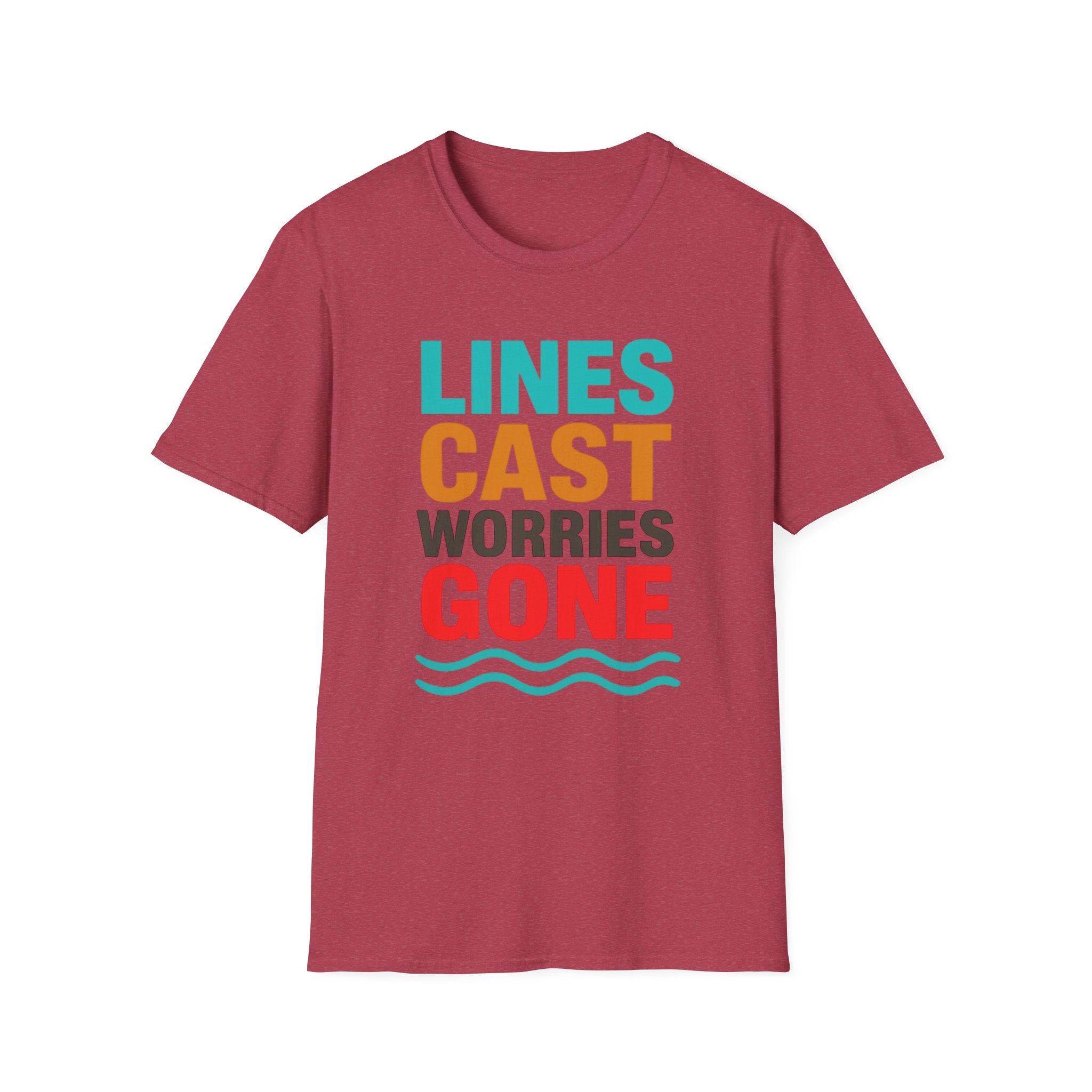 Relaxing Lines cast worries gone T-Shirt - Unisex Softstyle Tee, Casual Wear, Gift for Fishermen, Summer Vibes, Relaxation Shirt