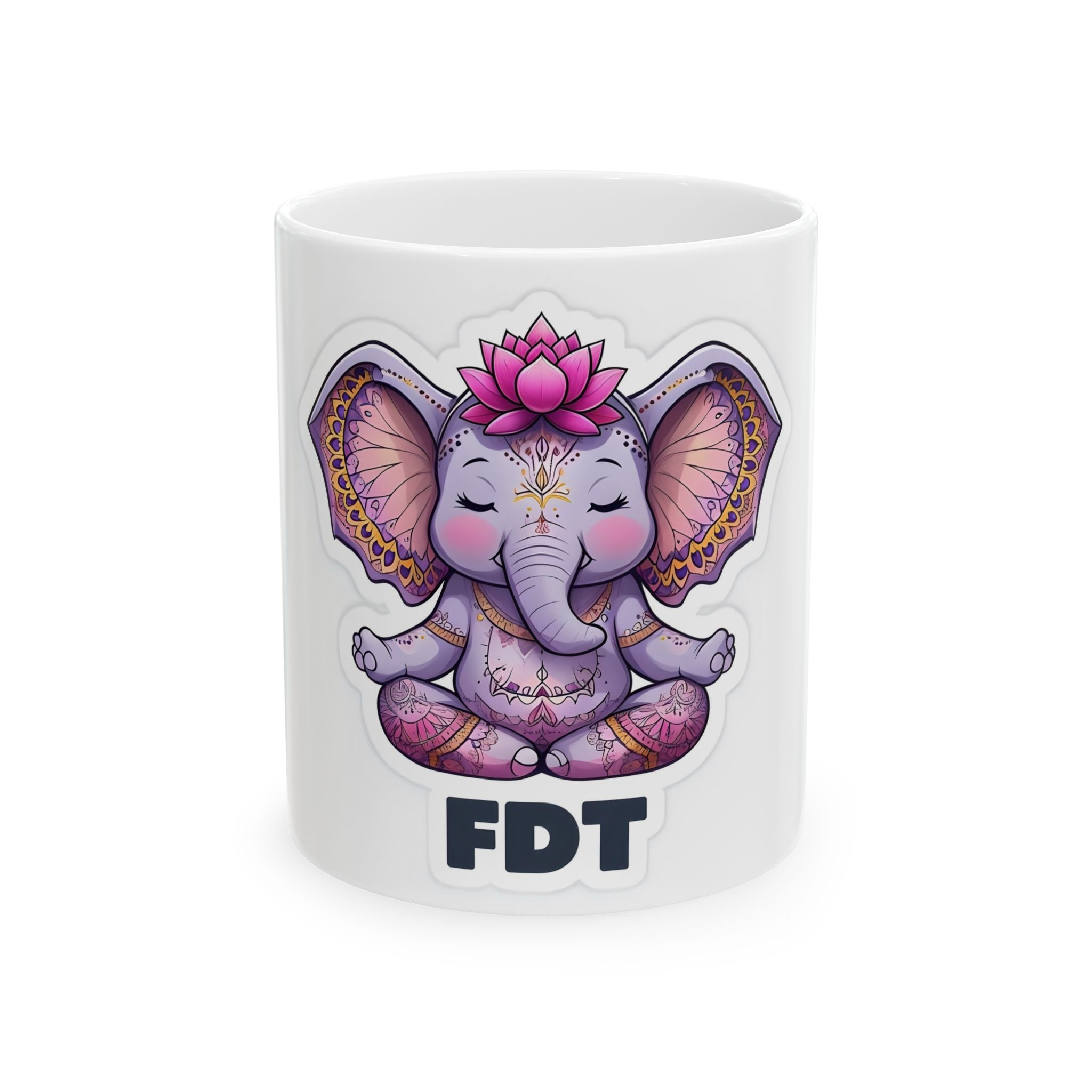 FDT Peaceful Elephant Meditation Ceramic Mug, Zen Coffee Cup, Relaxing Gift, Yoga Lover's Mug, Spiritual Tea Mug, Mindfulness Activist gift