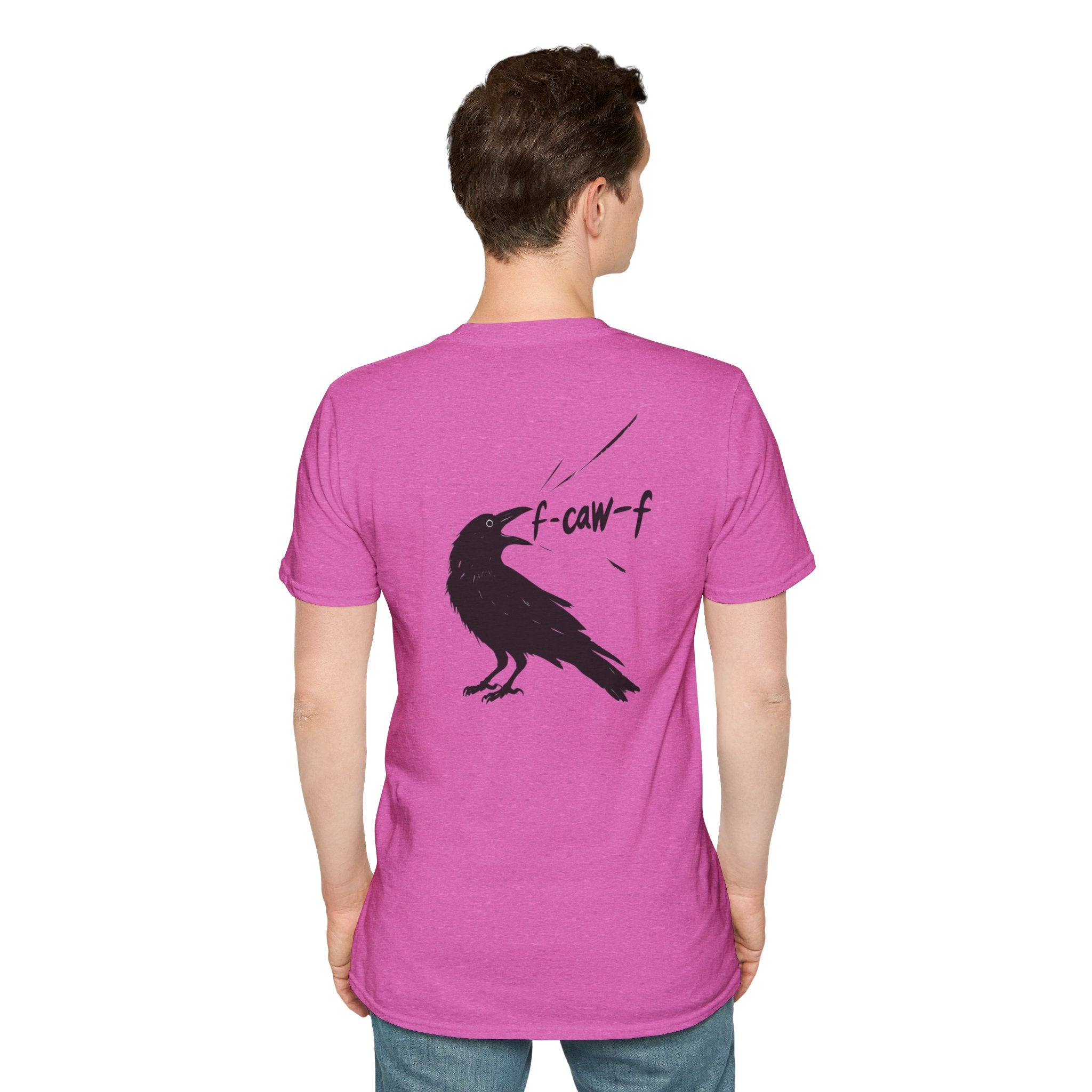 F Off Crow Bird Lover back of shirt design Unisex Softstyle T-Shirt, Sarcastic Graphic Tee for Bird Enthusiasts, F Off Tee, Unique Gift, F-Caw-F Christmas gift