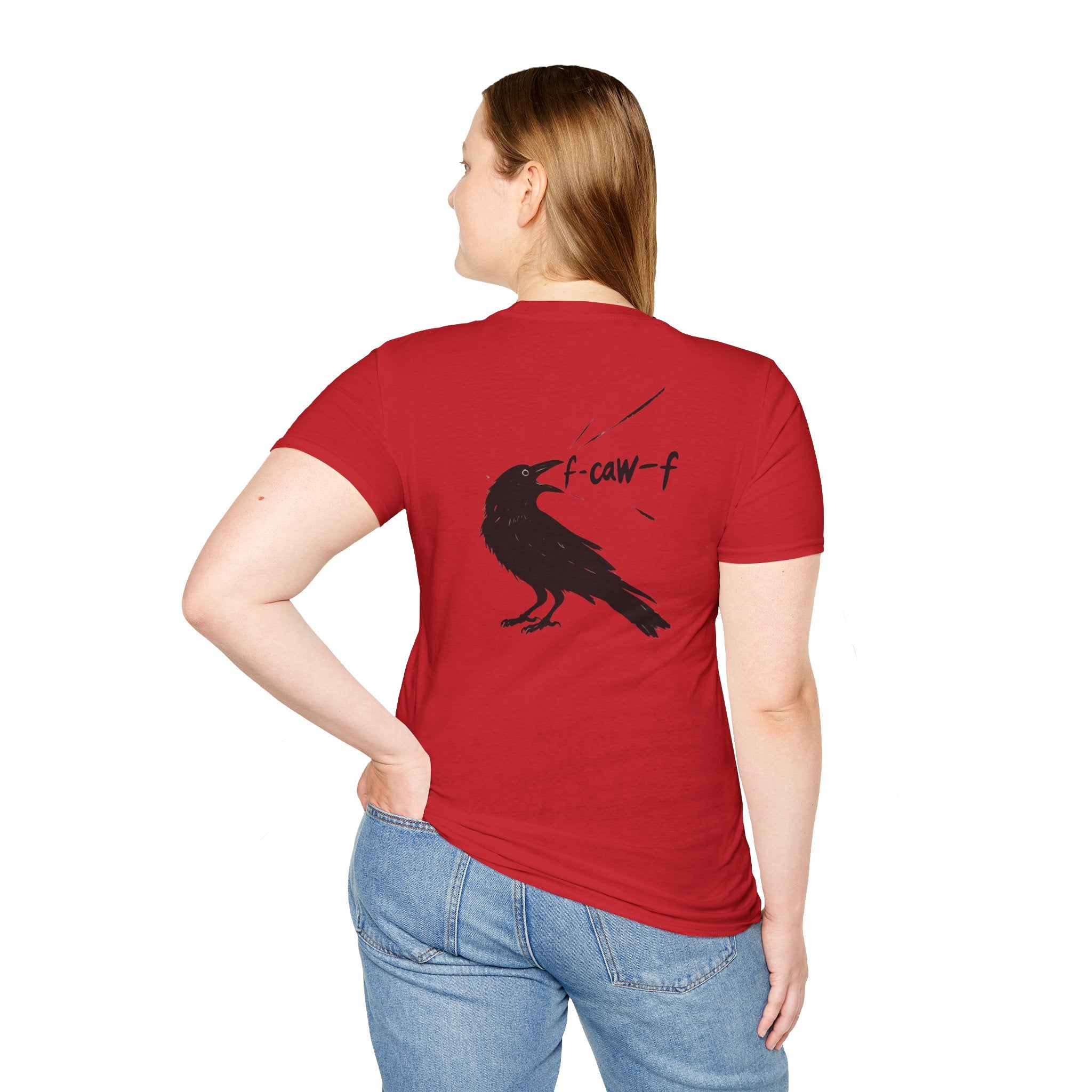 F Off Crow Bird Lover back of shirt design Unisex Softstyle T-Shirt, Sarcastic Graphic Tee for Bird Enthusiasts, F Off Tee, Unique Gift, F-Caw-F Christmas gift
