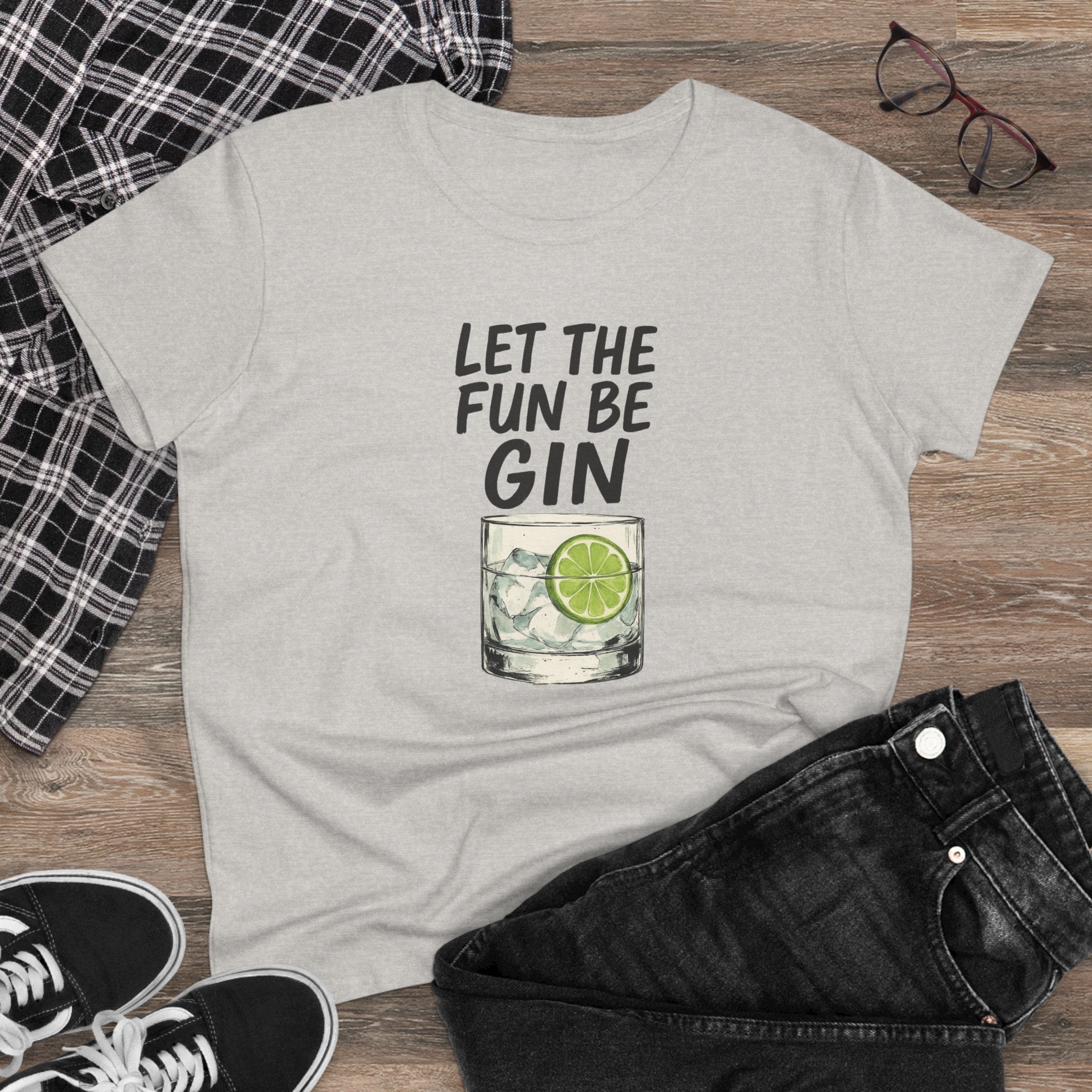 Let the Fun Be Gin Summer Party Cocktail Gift, Womans Tee, Graphic Top, Cotton Shirt, Funny Drinking Tee Gin and Tonic