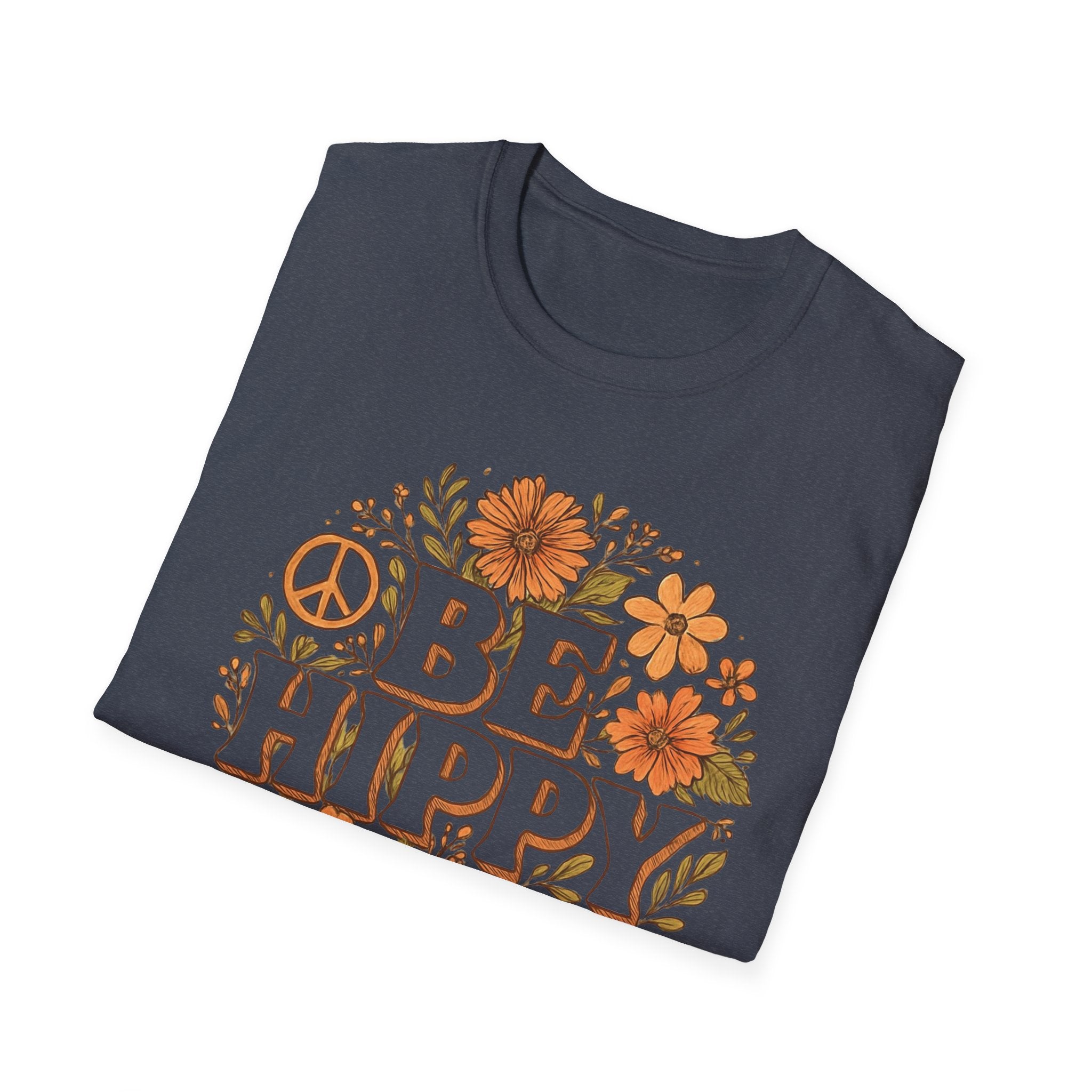 Be Hippy Happy T-Shirt, Boho Tee, Groovy Shirt, Positive Vibes Top, Unisex T Shirt for Men and Women, Be Hippy Be Happy Design