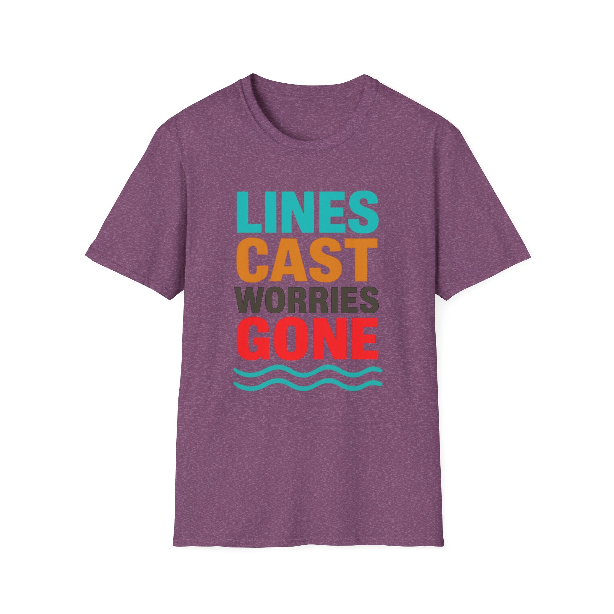 Relaxing Lines cast worries gone T-Shirt - Unisex Softstyle Tee, Casual Wear, Gift for Fishermen, Summer Vibes, Relaxation Shirt