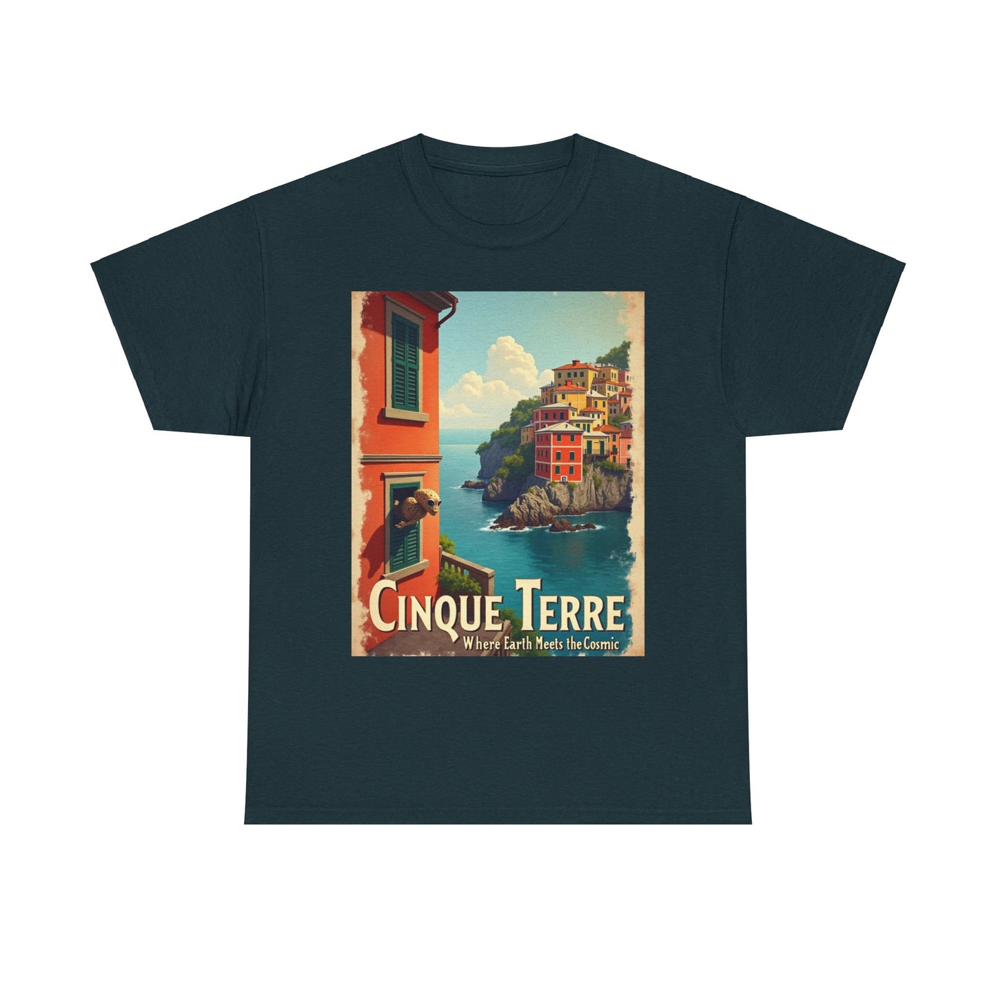 T-Shirt Cinque Terre Alien Visit Unisex Heavy Cotton Tee