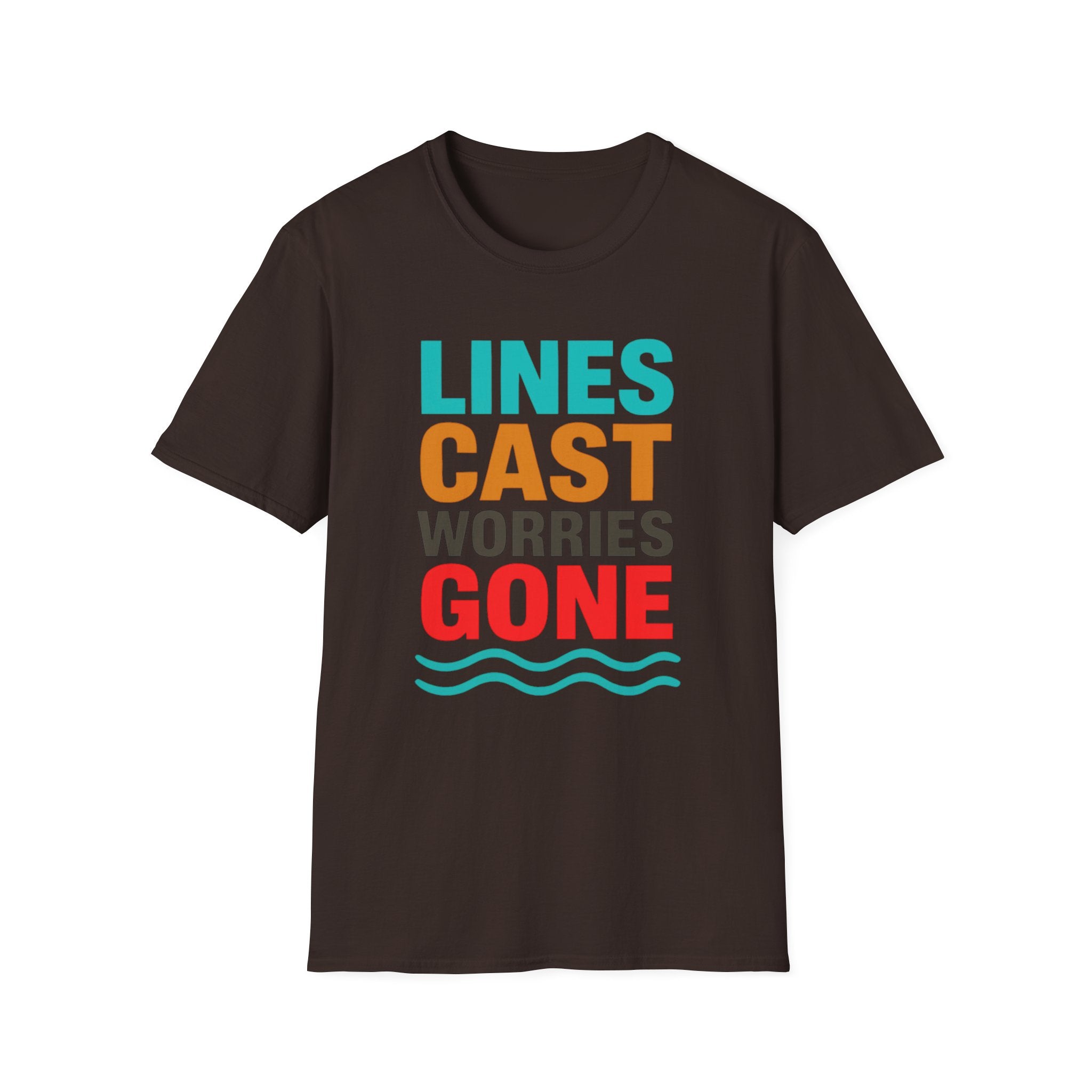 Relaxing Lines cast worries gone T-Shirt - Unisex Softstyle Tee, Casual Wear, Gift for Fishermen, Summer Vibes, Relaxation Shirt