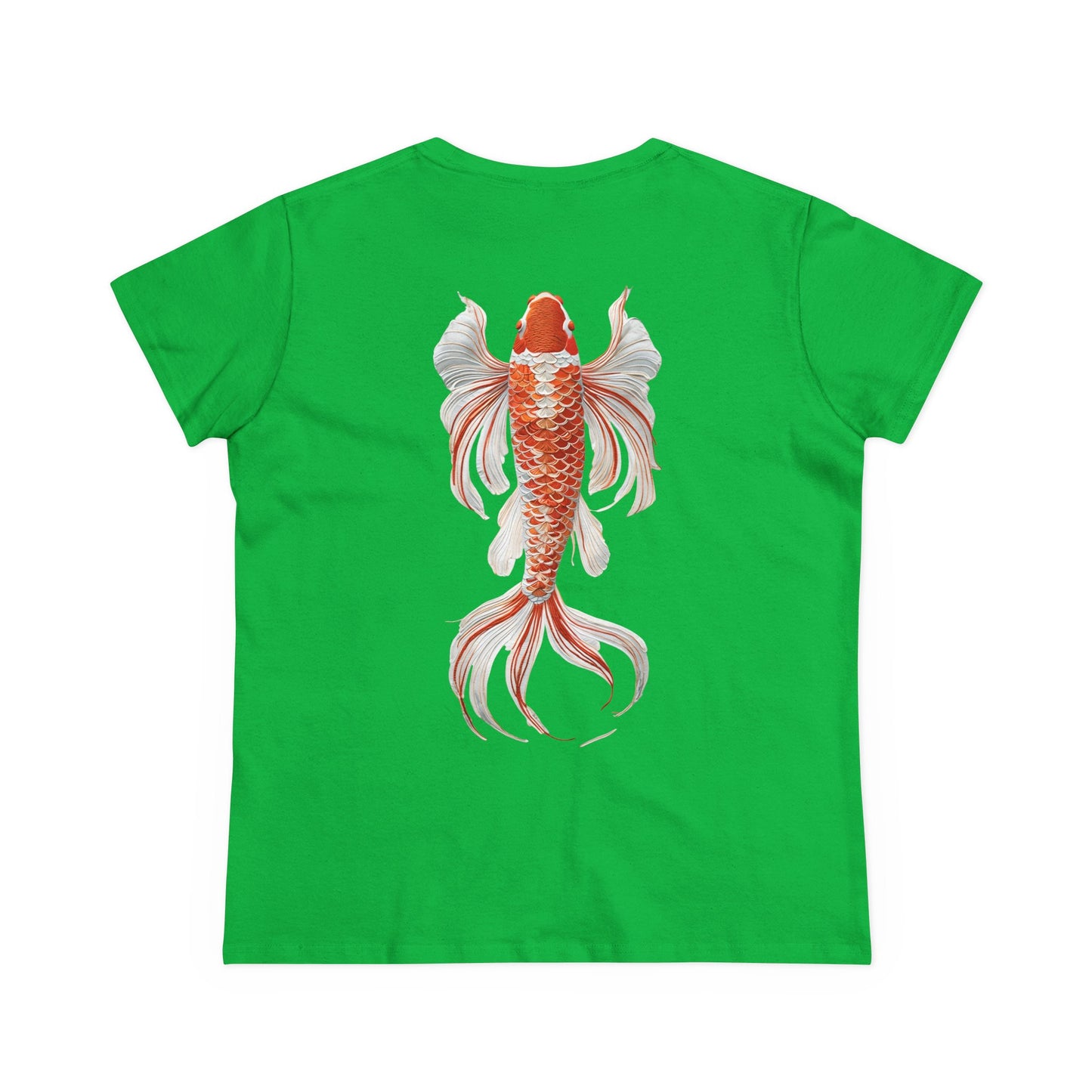Artistic Goldfish Graphic Women's Midweight Cotton Tee koi On back of tee