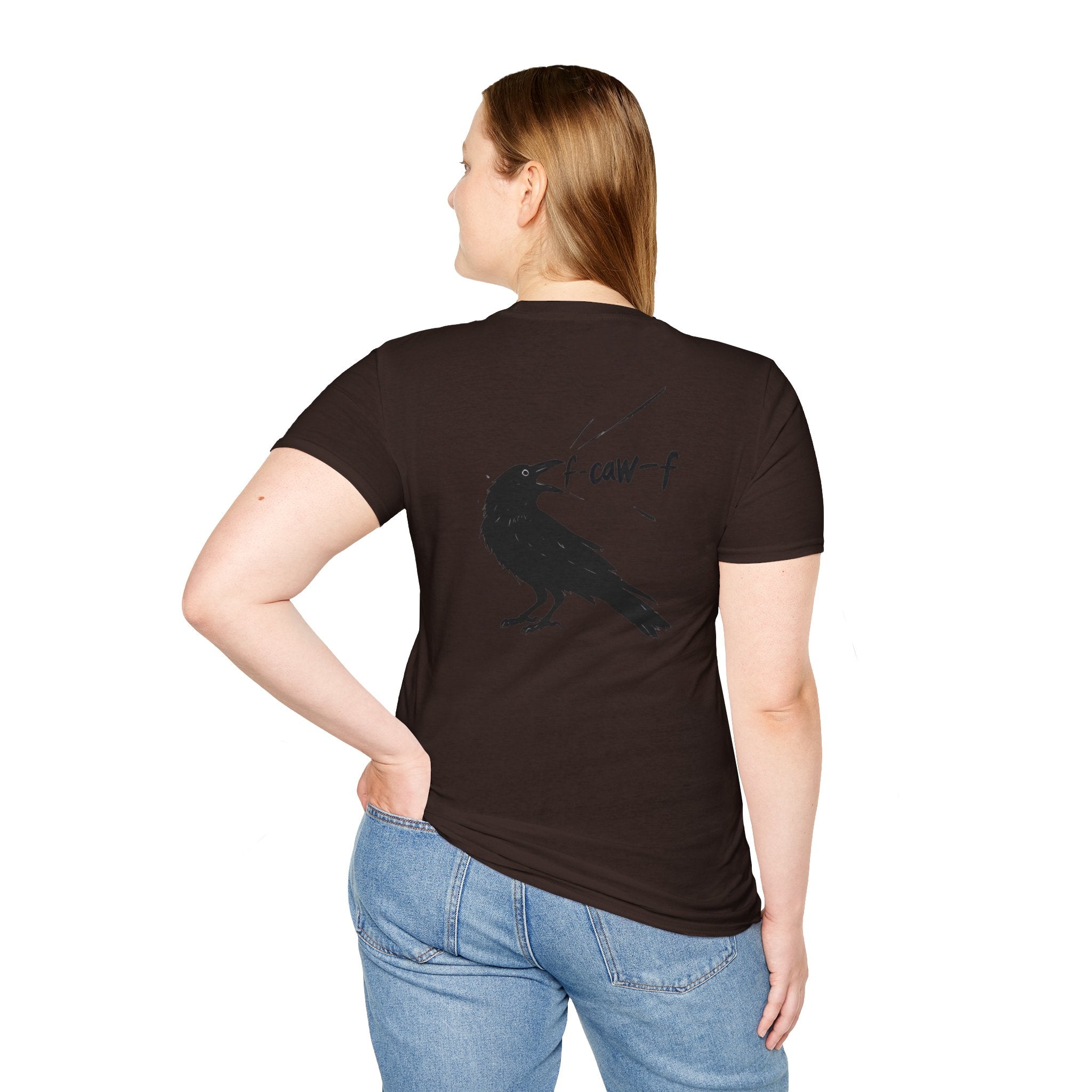 F Off Crow Bird Lover back of shirt design Unisex Softstyle T-Shirt, Sarcastic Graphic Tee for Bird Enthusiasts, F Off Tee, Unique Gift, F-Caw-F Christmas gift