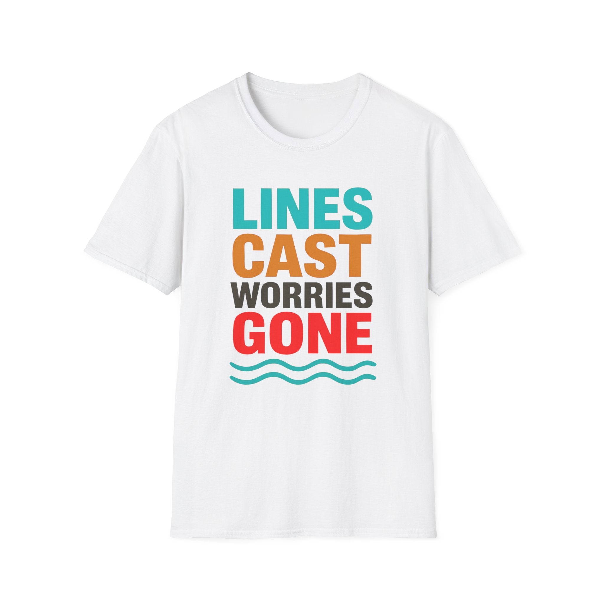 Relaxing Lines cast worries gone T-Shirt - Unisex Softstyle Tee, Casual Wear, Gift for Fishermen, Summer Vibes, Relaxation Shirt