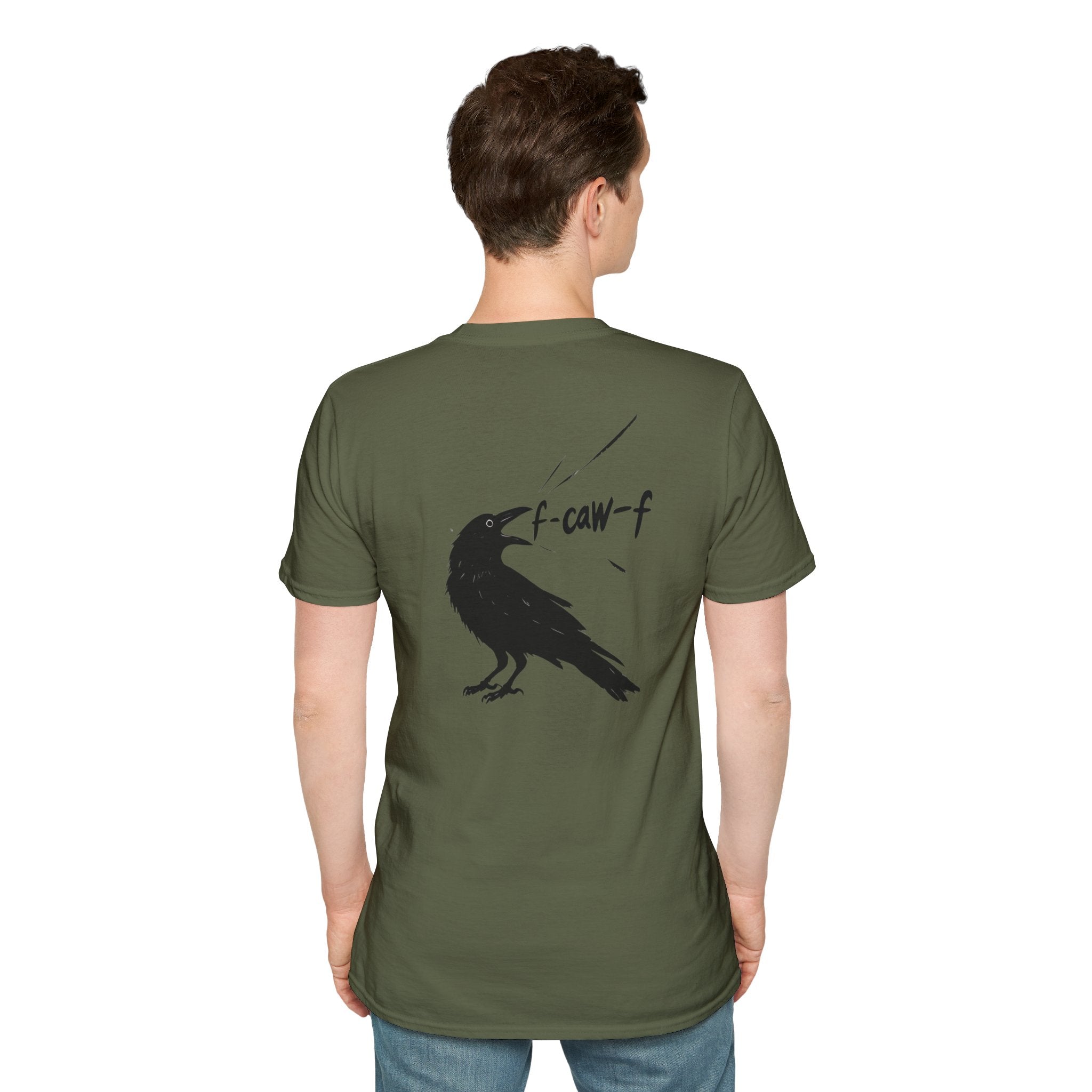 F Off Crow Bird Lover back of shirt design Unisex Softstyle T-Shirt, Sarcastic Graphic Tee for Bird Enthusiasts, F Off Tee, Unique Gift, F-Caw-F Christmas gift