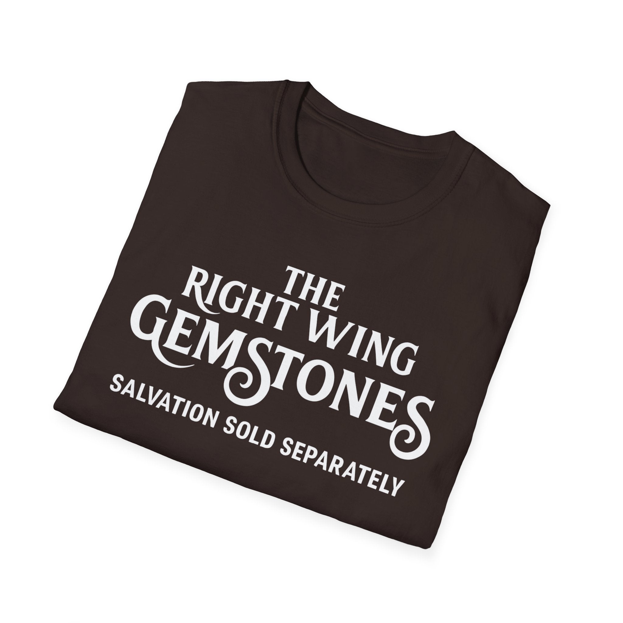 Right Wing Gemstones Unisex Softstyle T-Shirt, Salvation for sale activist Christmas Gift Shirt, Political Statement Tee, Liberal Protest