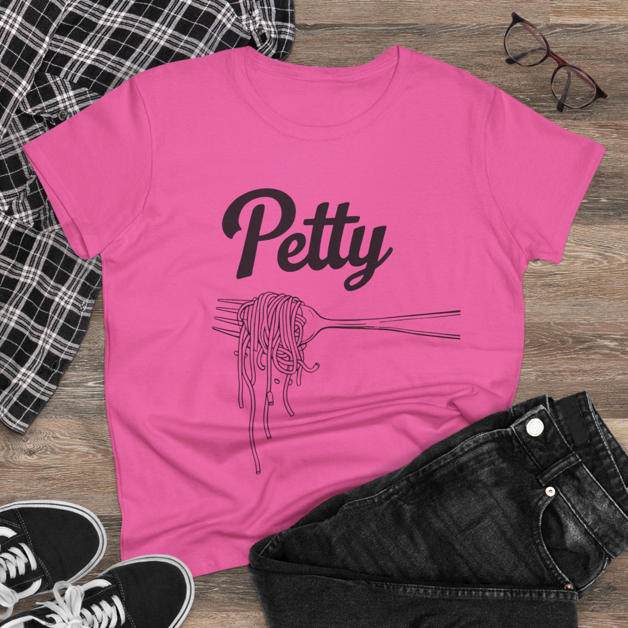 Petty spaghetti Women's Cotton Tee, Funny Graphic Tee, Casual Shirt, Gift for Foodies, Birthday Gift, Quirky Apparel gift for her