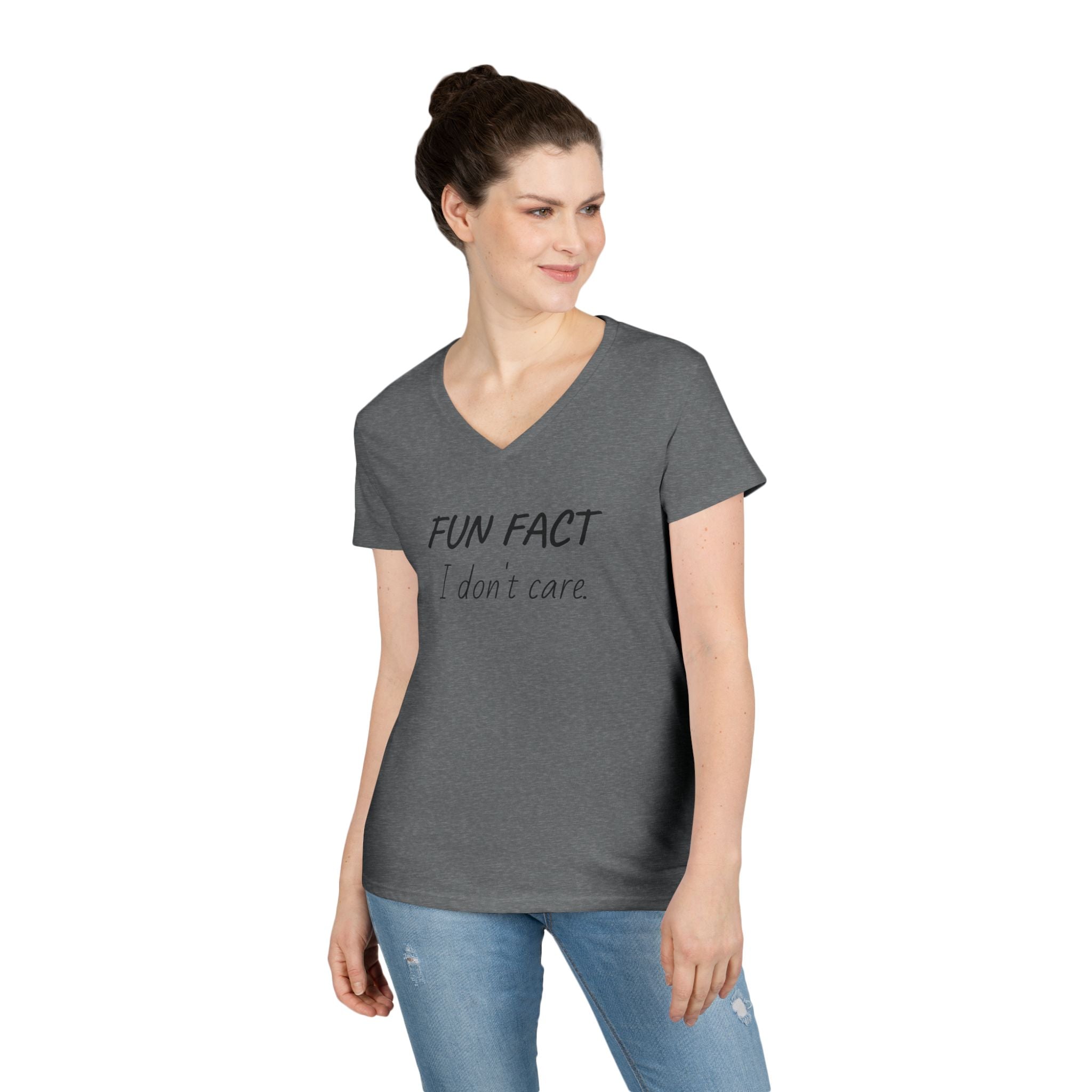Humorous Ladies' V-Neck T-Shirt - Fun Fact: I Don't Care, Casual Tee, Birthday Gift, Everyday Wear, Funny Quote Shirt