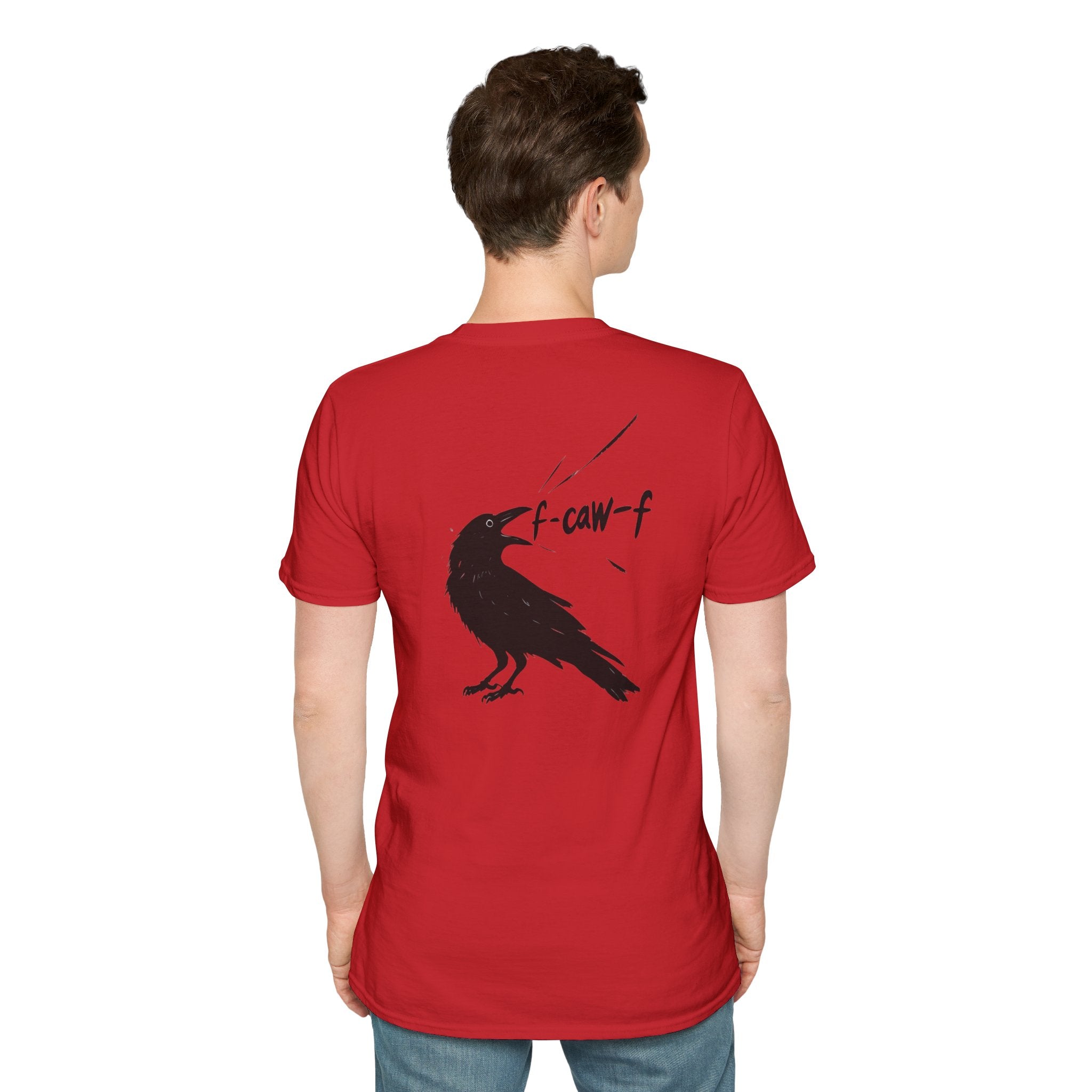 F Off Crow Bird Lover back of shirt design Unisex Softstyle T-Shirt, Sarcastic Graphic Tee for Bird Enthusiasts, F Off Tee, Unique Gift, F-Caw-F Christmas gift